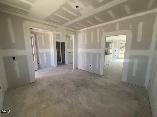 Unfinished drywall interior of Davidson Homes The Ash C floor plan under construction in Retreat at North Main, Lillington, North Carolina