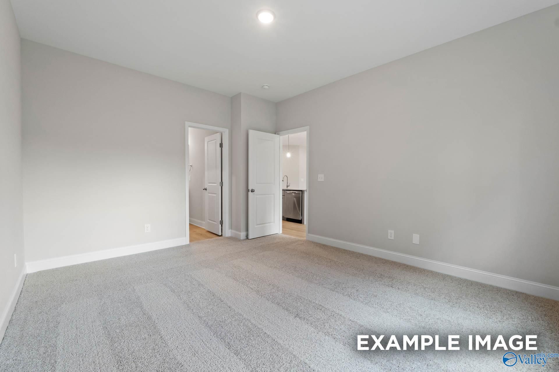 Spacious entryway with gray walls, carpeted floors, and open doors in 3-bedroom The Franklin V home, Athens Alabama