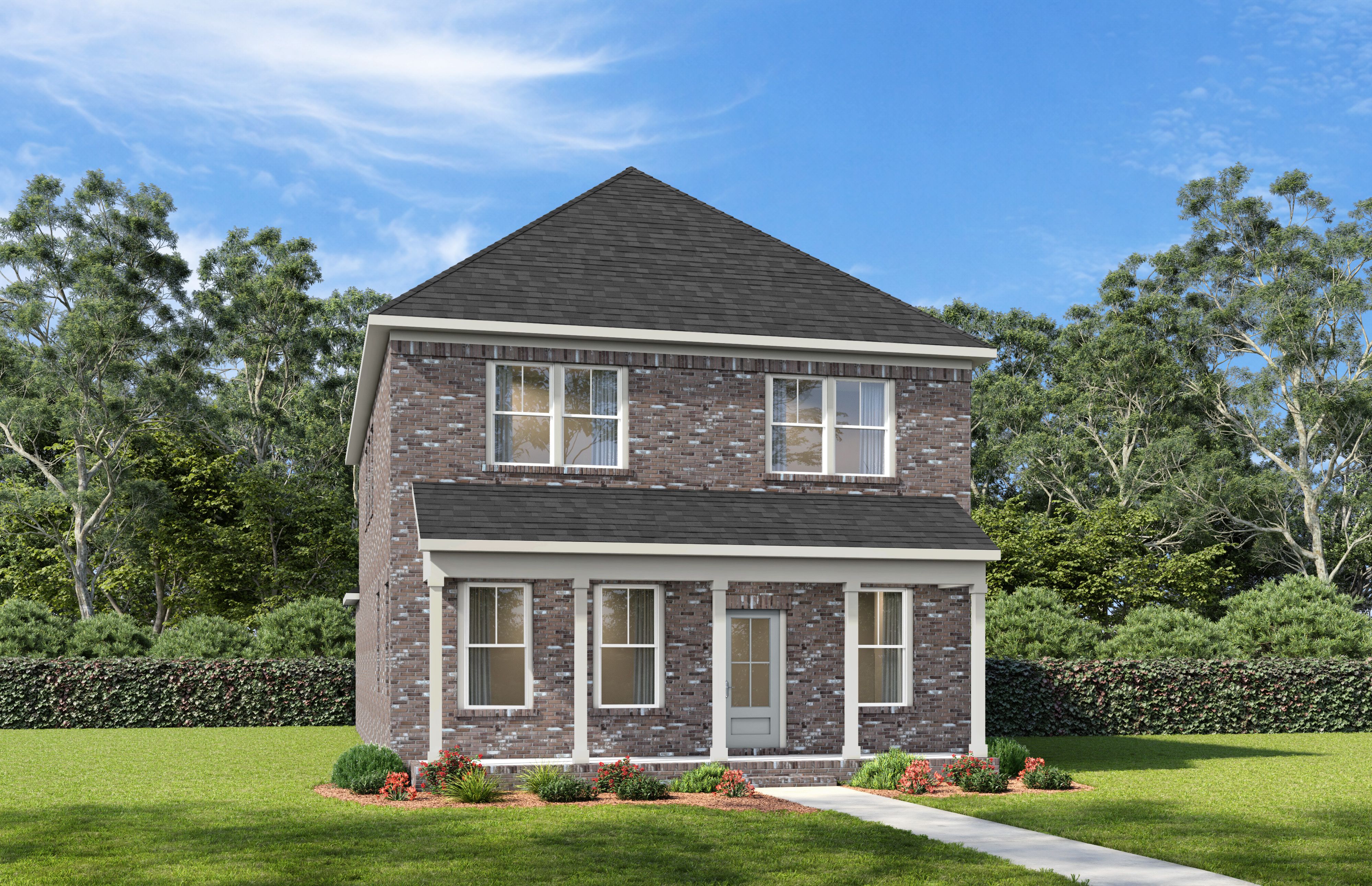 Two-story brick elevation of The Beaumont by Davidson Homes, 3-4 bedroom Mt. Juliet TN home with covered front porch