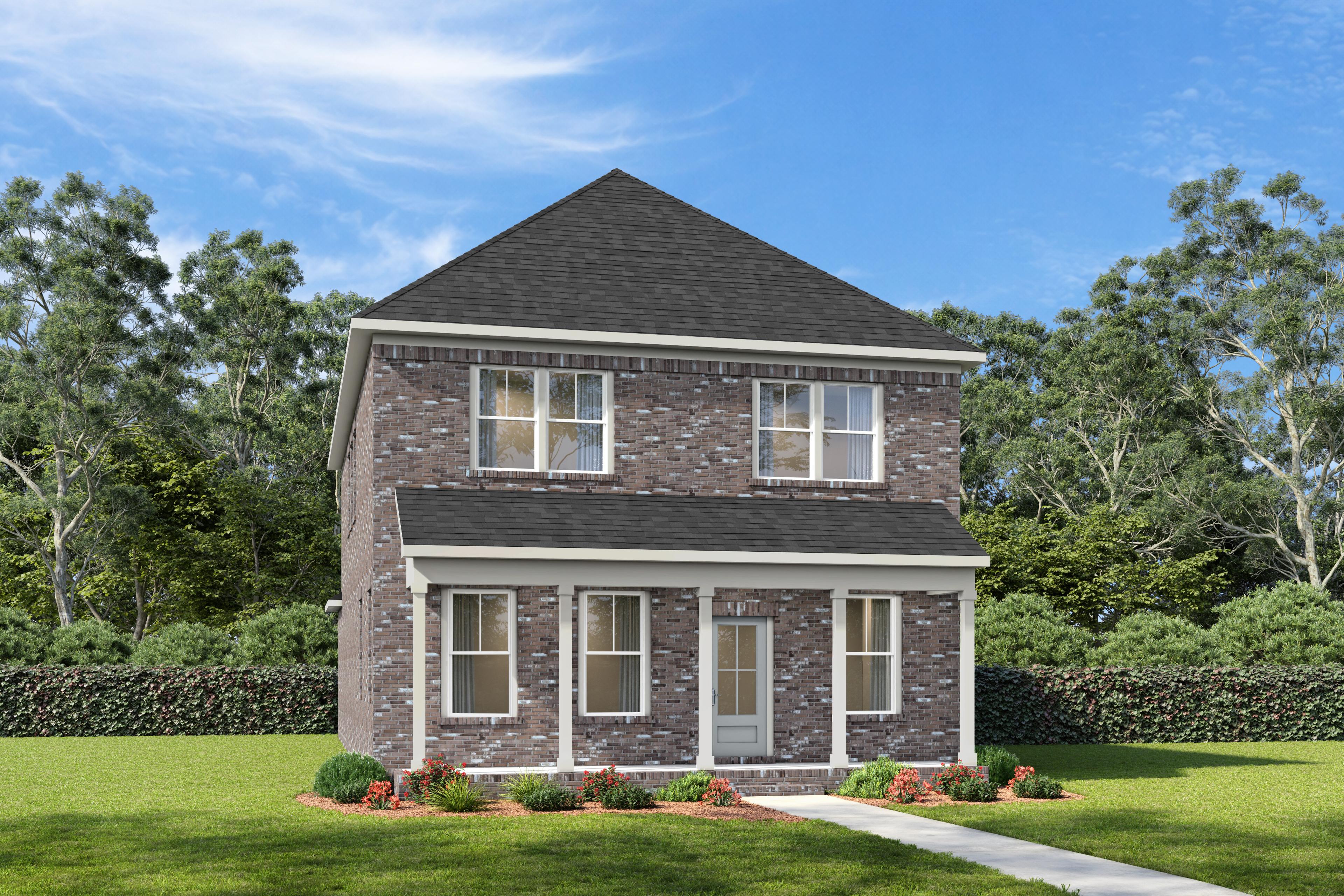 Two-story brick elevation of The Beaumont by Davidson Homes, 3-4 bedroom Mt. Juliet TN home with covered front porch