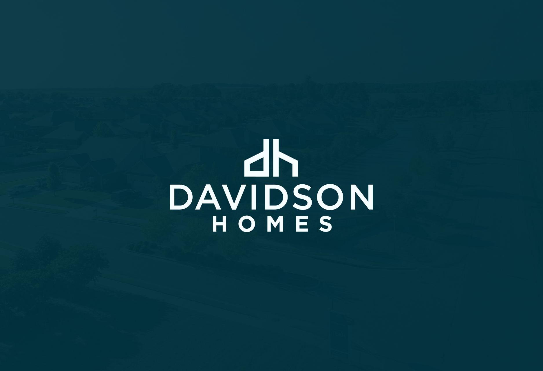 Davidson Homes logo overlay on an aerial view of a residential community in Cartersville, Georgia.