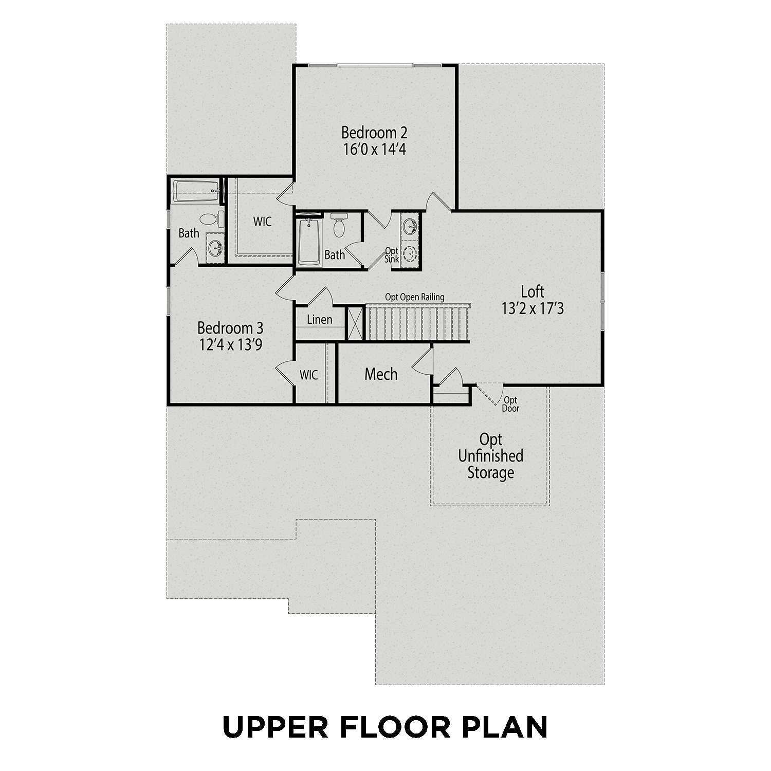 Second floor layout of The Cypress B II showcasing master suite, bedroom 2, loft, baths, and optional storage
