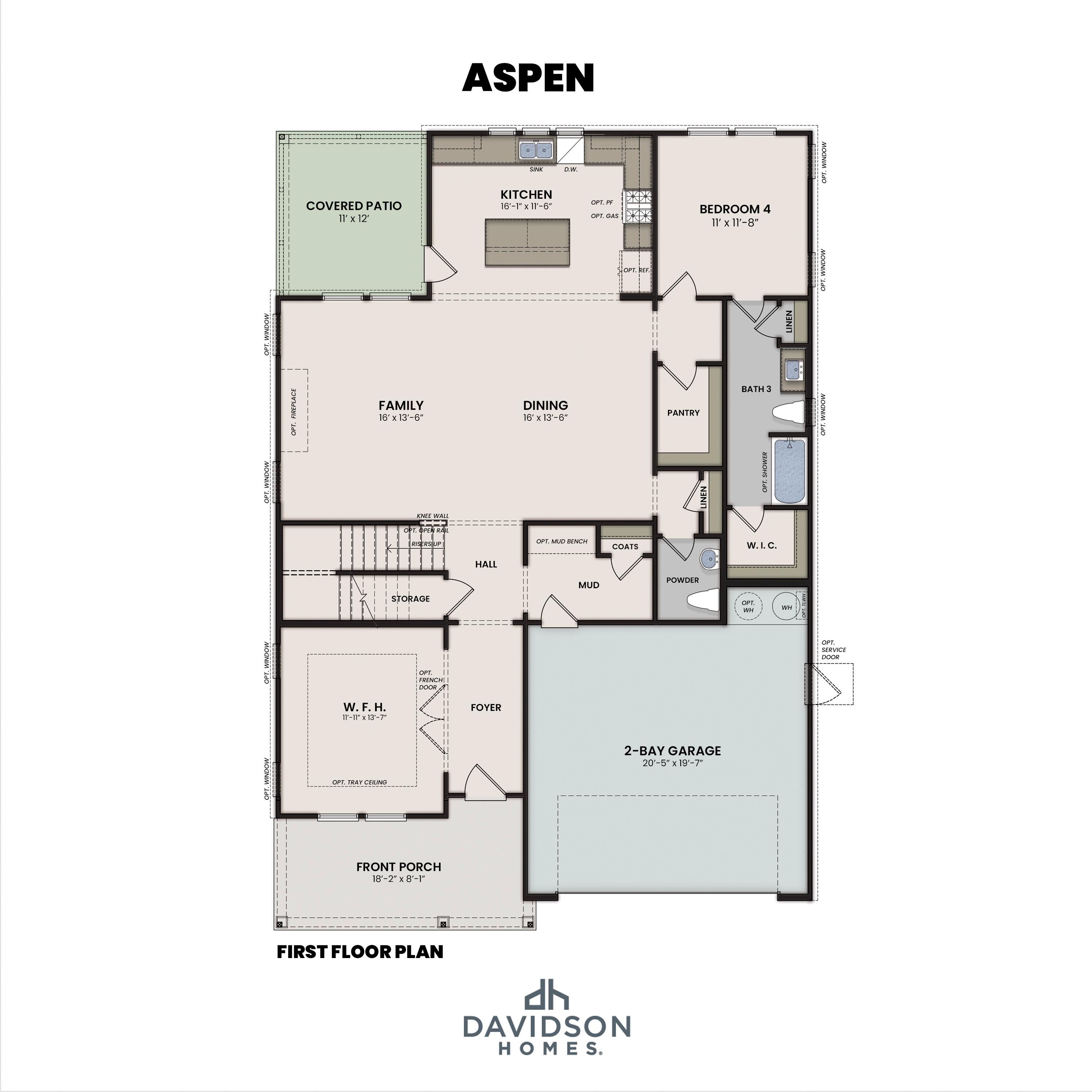 1 - The Aspen D buildable floor plan layout in Davidson Homes Homes' Kendall Farms community.