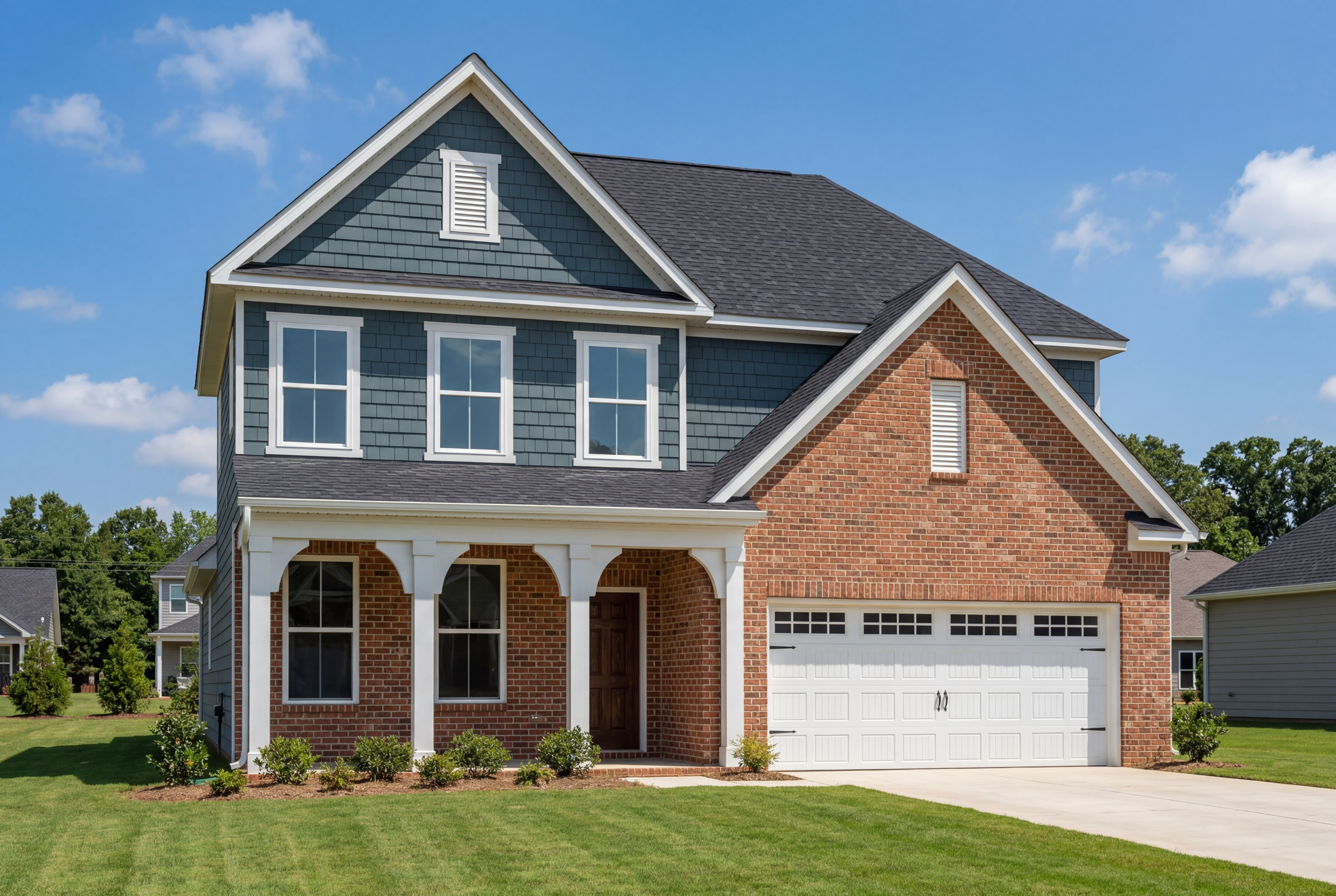The Ashport G two-story home in Cullman, Alabama featuring a brick and vinyl exterior with a two-car garage.