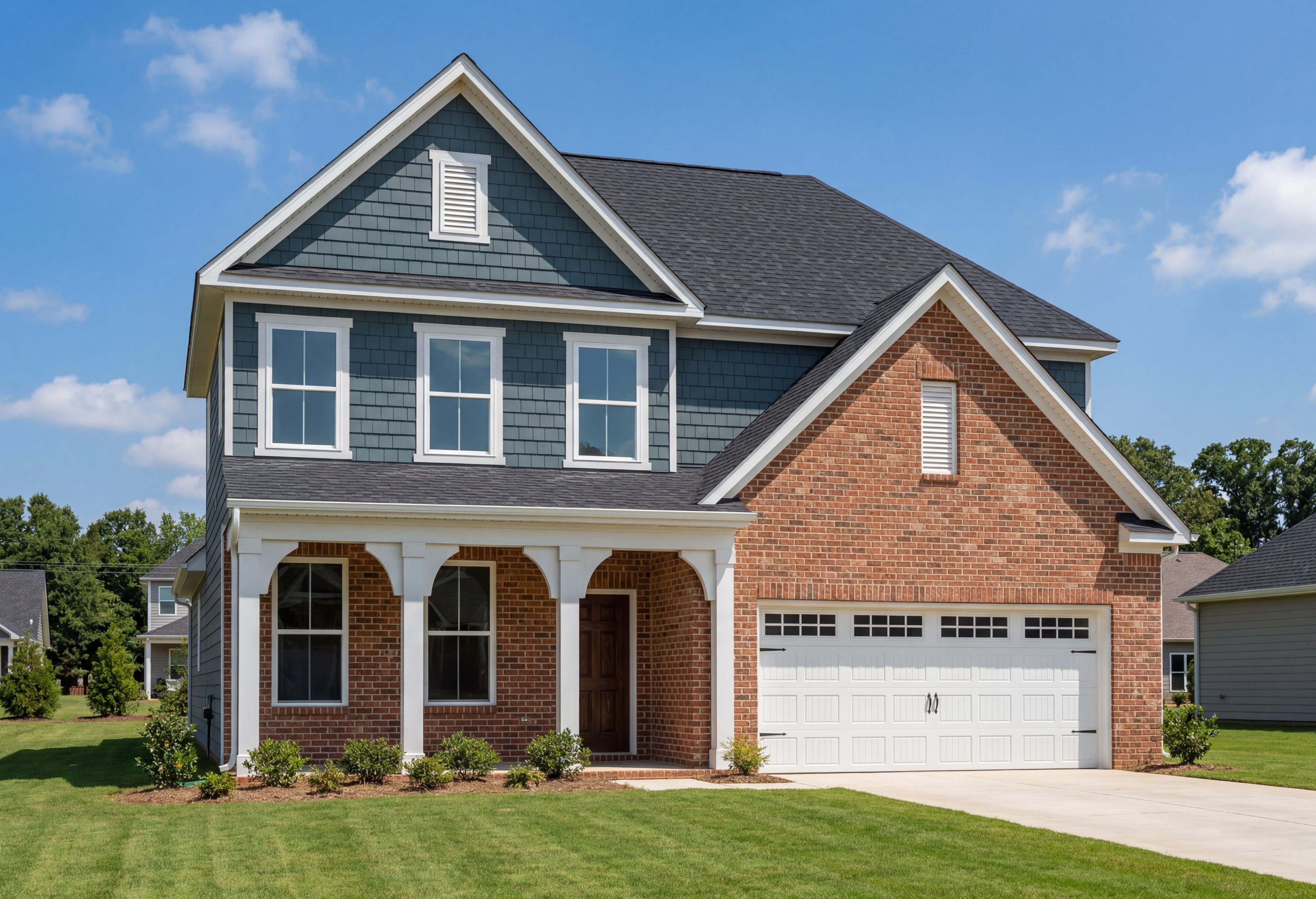 The Ashport G two-story home in Cullman, Alabama featuring a brick and vinyl exterior with a two-car garage.