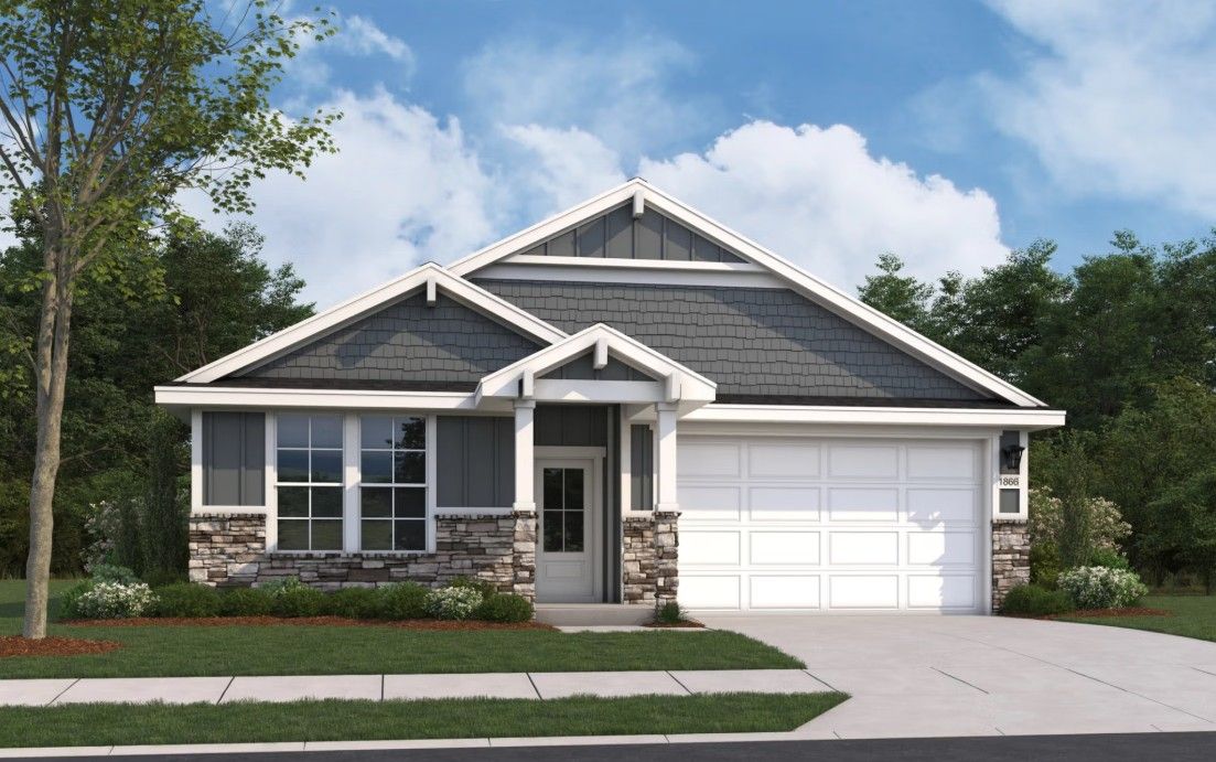 Front exterior of Davidson Homes The Aurora D, 4-bed 2-bath craftsman-style home with 2-car garage in Anderson Lakes, Opelika, Alabama
