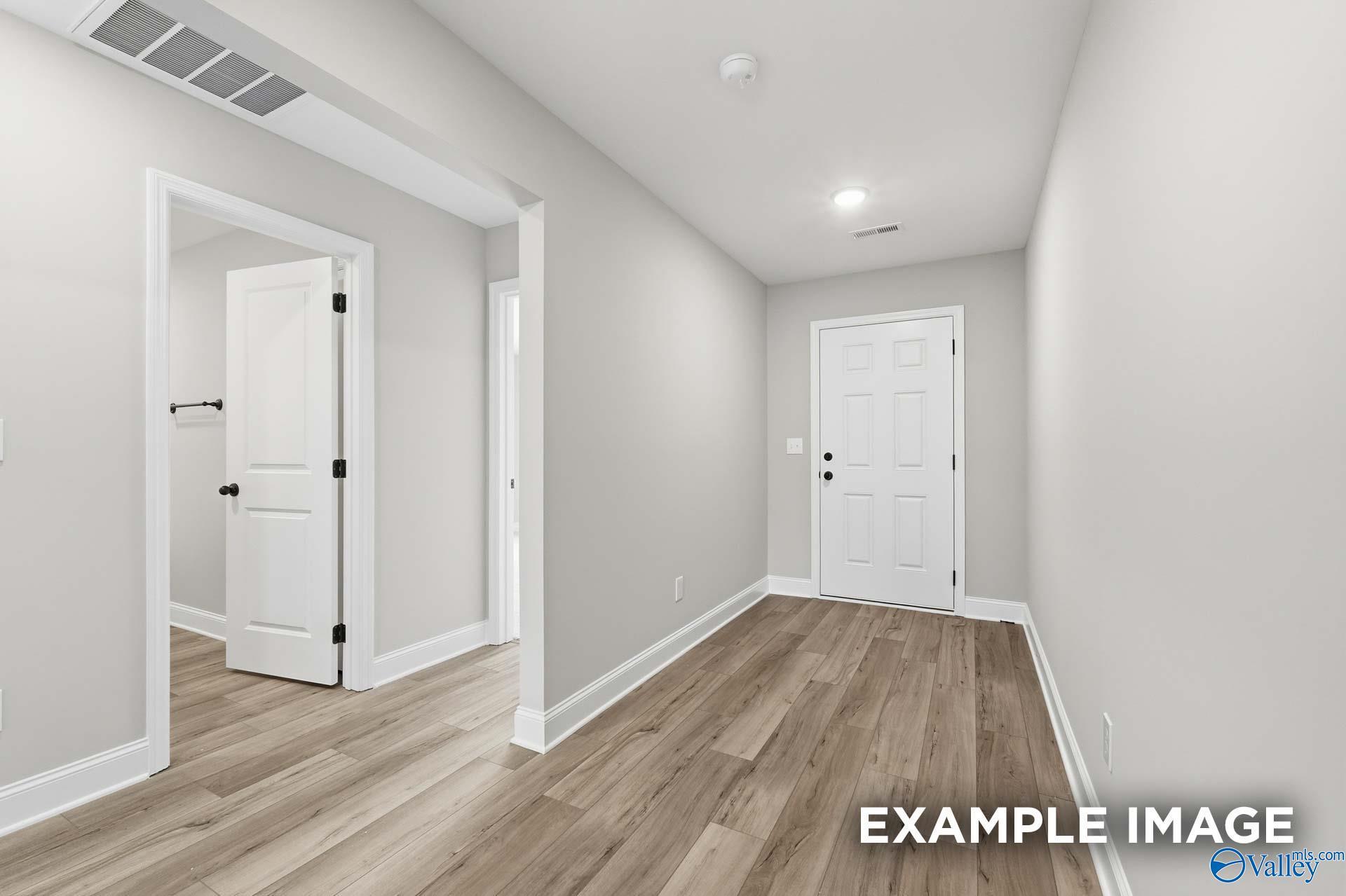 Bright entryway with wood-style flooring in The Asheville V floor plan at Chapel Hill in Athens, Alabama.