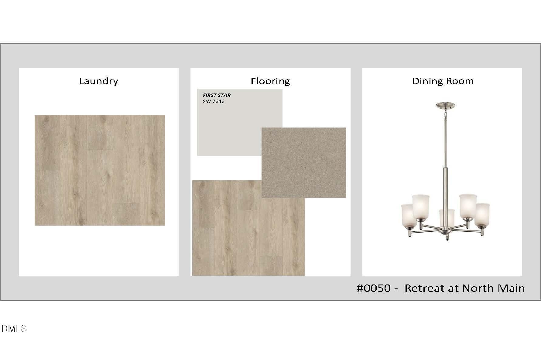Interior design finishes for The Magnolia A floor plan at Retreat at North Main featuring flooring, paint, and lighting.