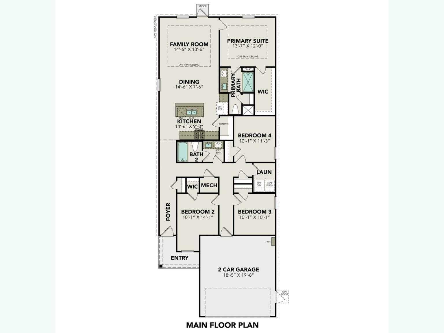 Detailed floor plan of The Colorado G 4-bedroom, 2-bath, 1,590 sq ft home with 3-car garage by Davidson Homes in Windmill Estates, Magnolia, Texas