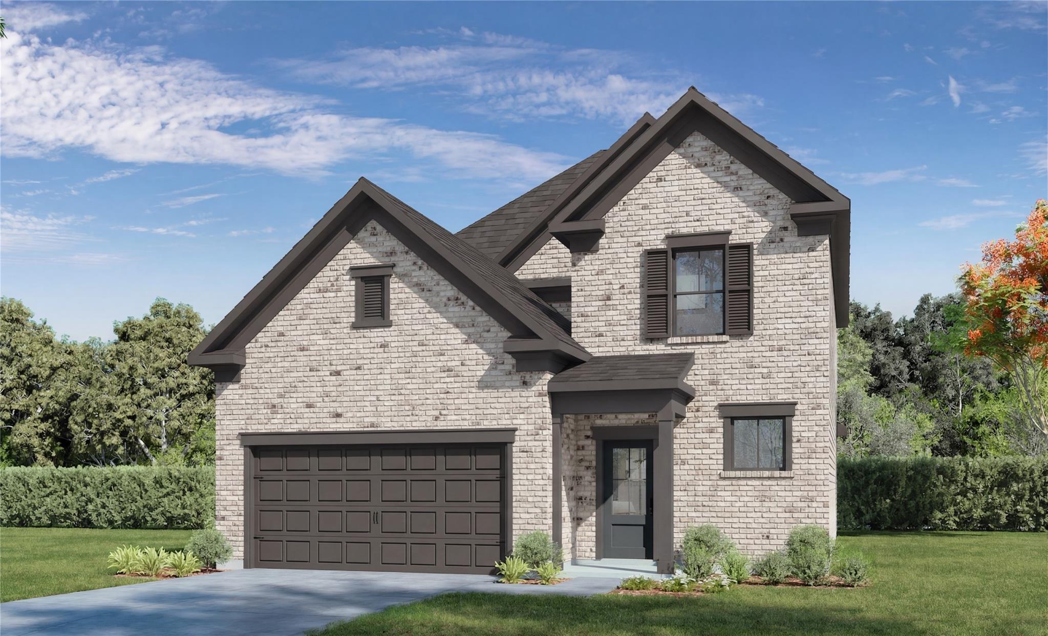 Two-story, 4-bedroom Davidson Homes Verano B floor plan with a 2-car garage in Sunterra, Katy, Texas.