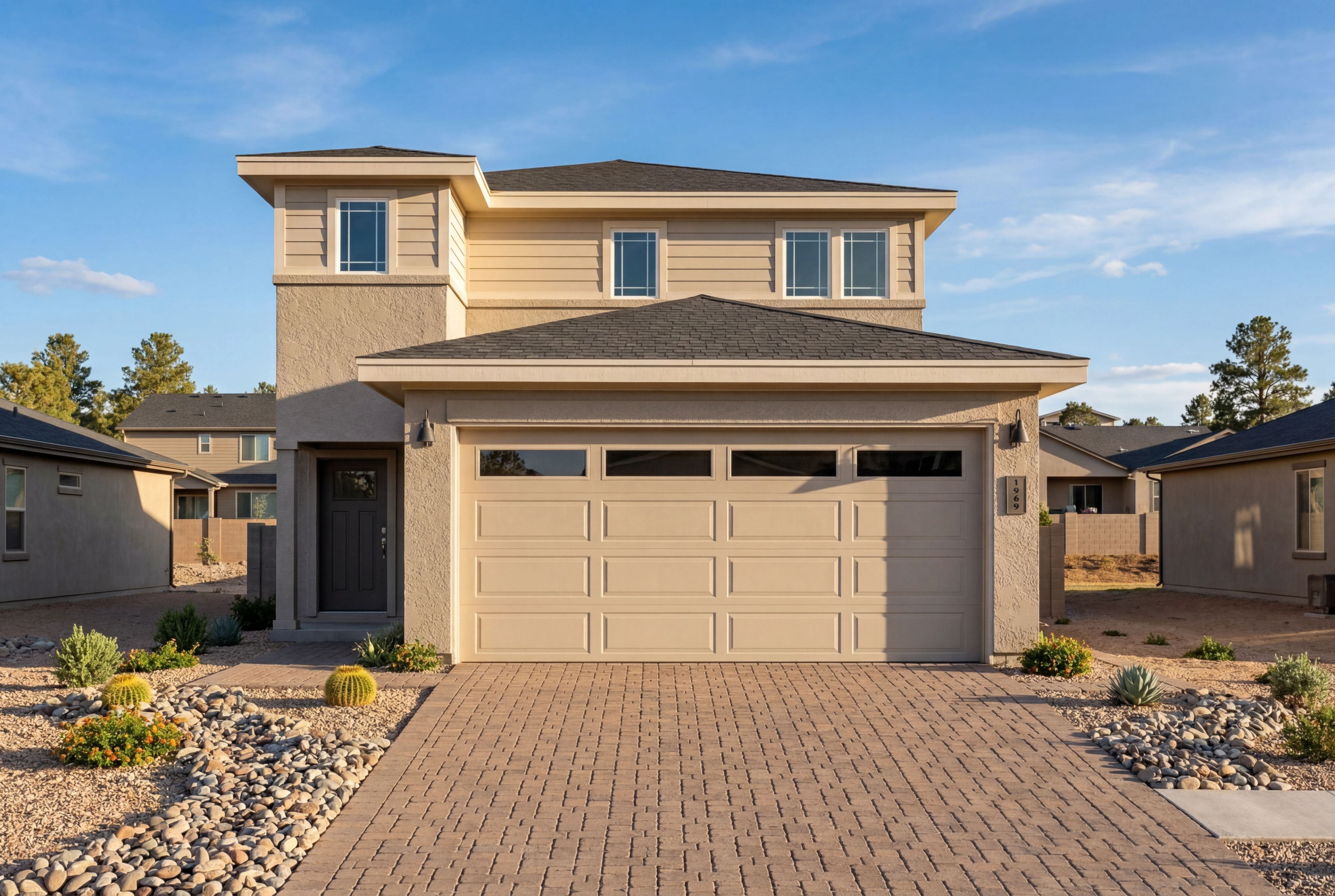 The Raleigh A two-story single-family home by Davidson Homes featuring a modern exterior and garage in Prescott, Arizona.