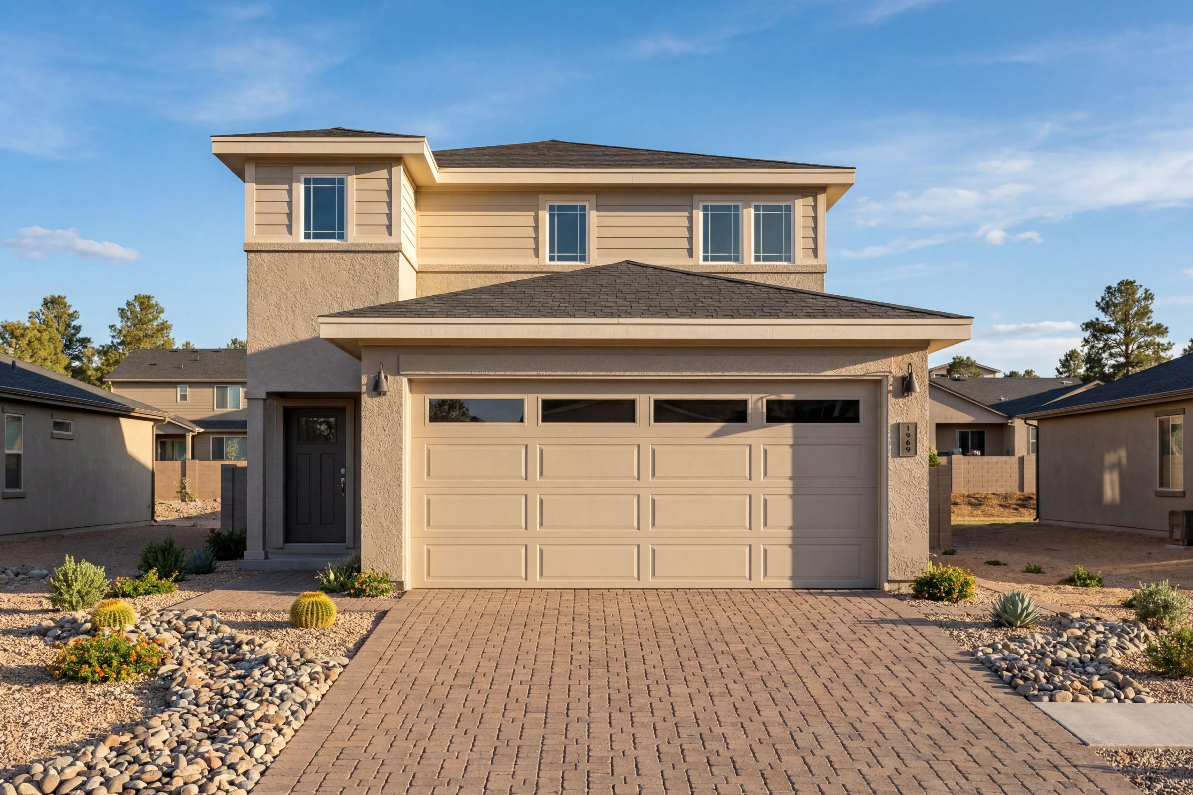 The Raleigh A two-story single-family home by Davidson Homes featuring a modern exterior and garage in Prescott, Arizona.