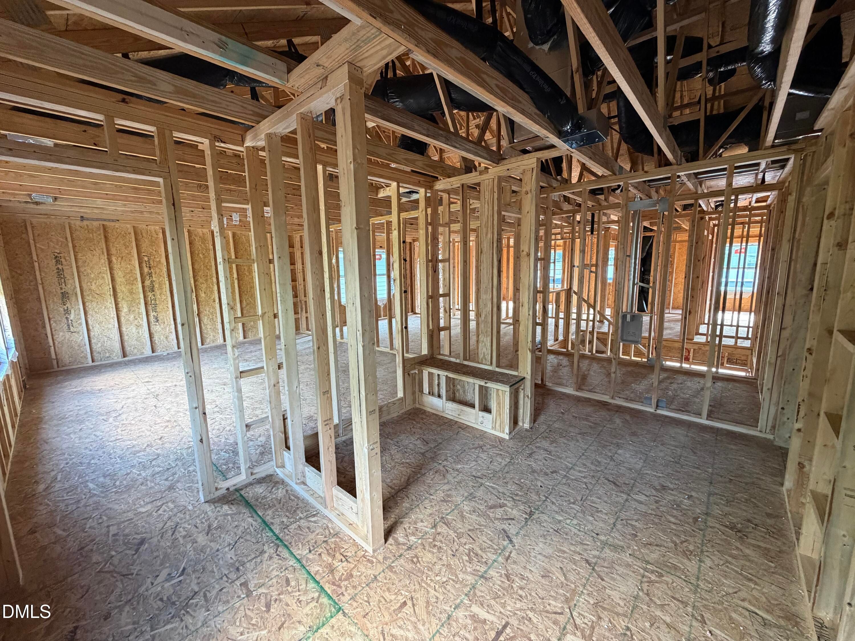 Framing and ductwork under construction at Davidson Homes The Beech, a 5-bedroom new home in Wendell Ridge, Wendell, NC