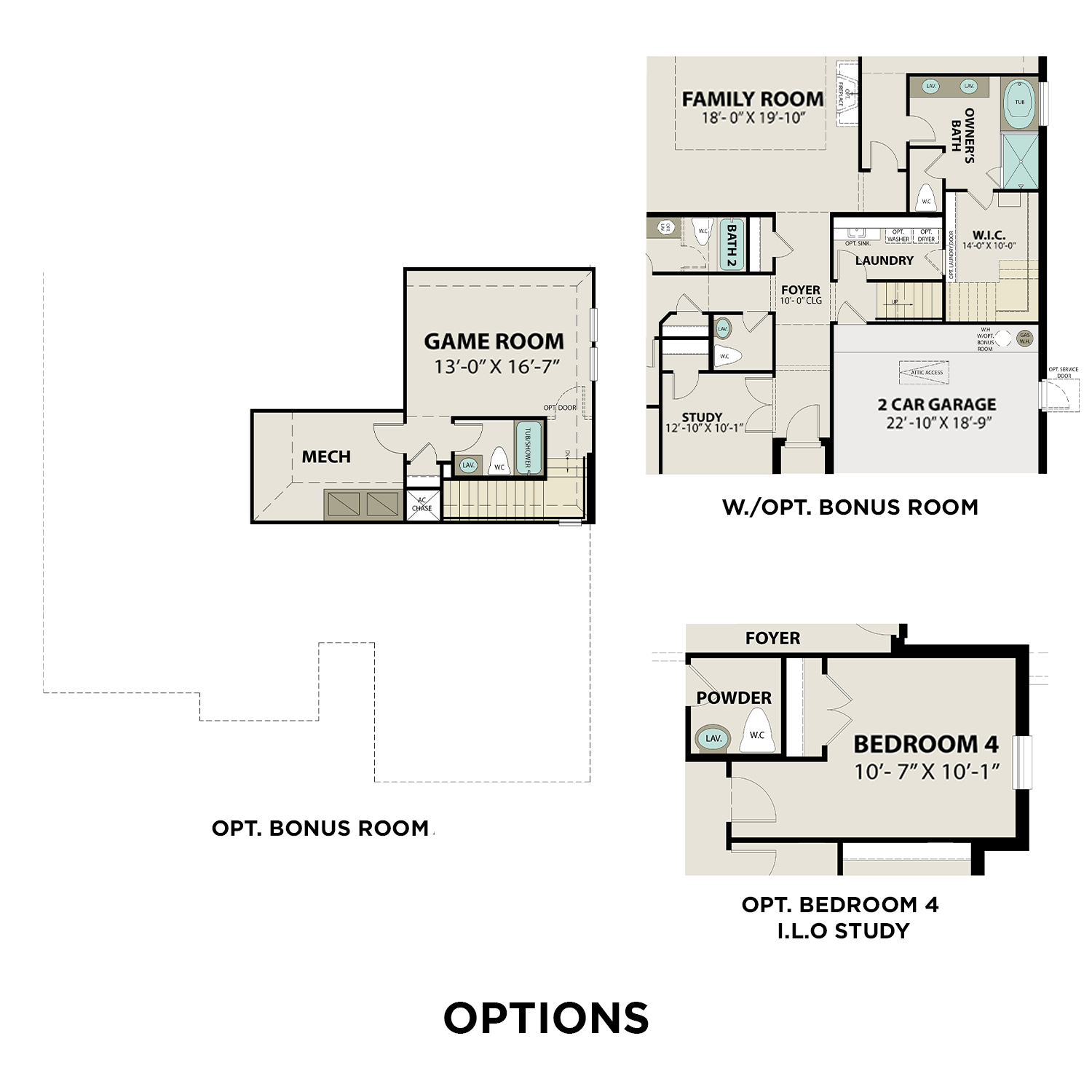 The Edward B floor plan by Davidson Homes: 3-bedroom, 2-bath layout with family room, 2-car garage, game room, and optional bonus room