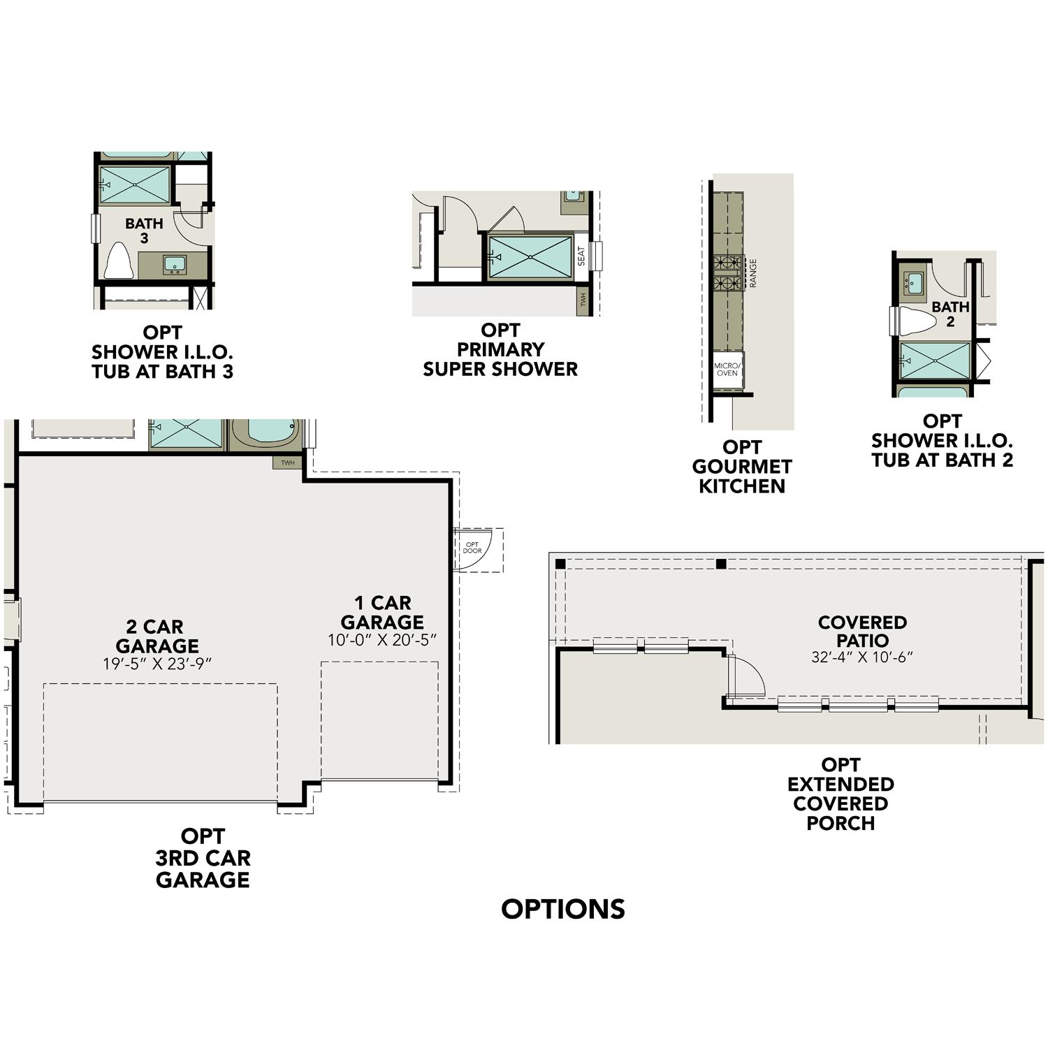 The Philip B floor plan showcasing primary suite super shower, gourmet kitchen, 3-car garage, and covered porch in Texas City