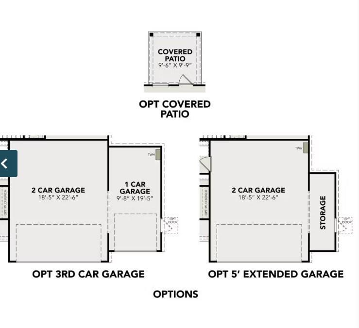 Optional covered patio and 3-car garage configurations in San Marcos F floor plan, Davidson Homes, Liberty Estates, Cleveland, Texas