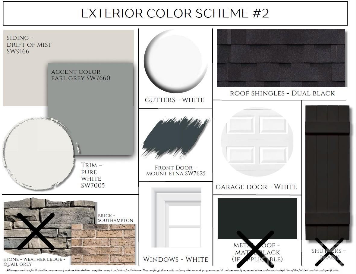 Davidson Homes The Beech B exterior color scheme #2: Drift of Mist siding, Earl Grey accents, Pure White trim, Dual Black roof in Enclave at Belmont, NC