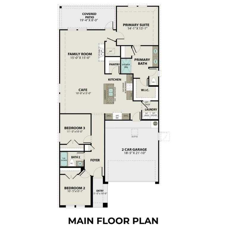 The Laguna B floor plan: 3-bed, 2-bath, 1,635 sq ft 1-story home with open kitchen, primary suite, 2-car garage in Magnolia, TX