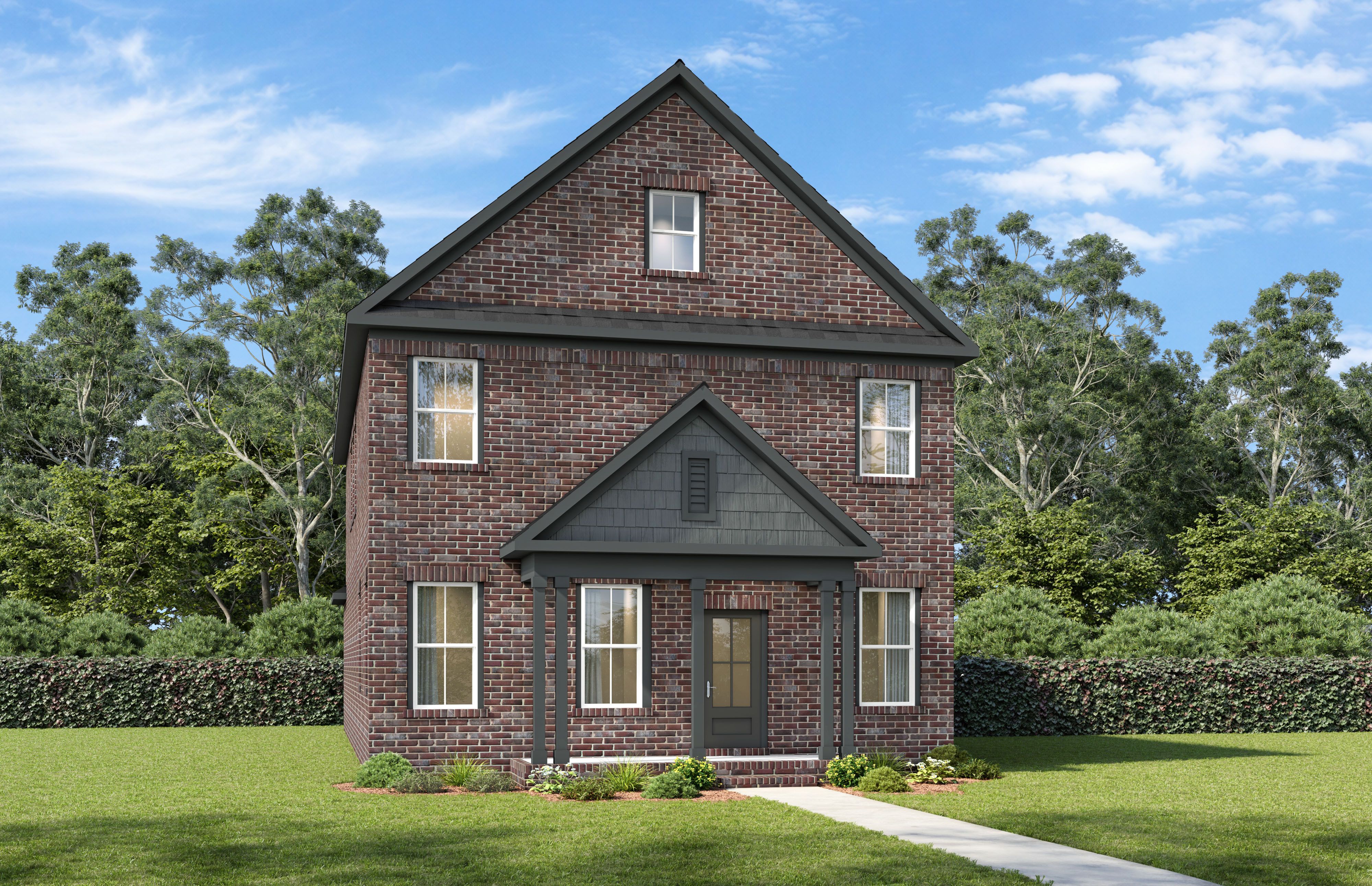 Two-story brick elevation of The Beaumont by Davidson Homes in Mt. Juliet, TN, featuring covered front porch and gable roof.