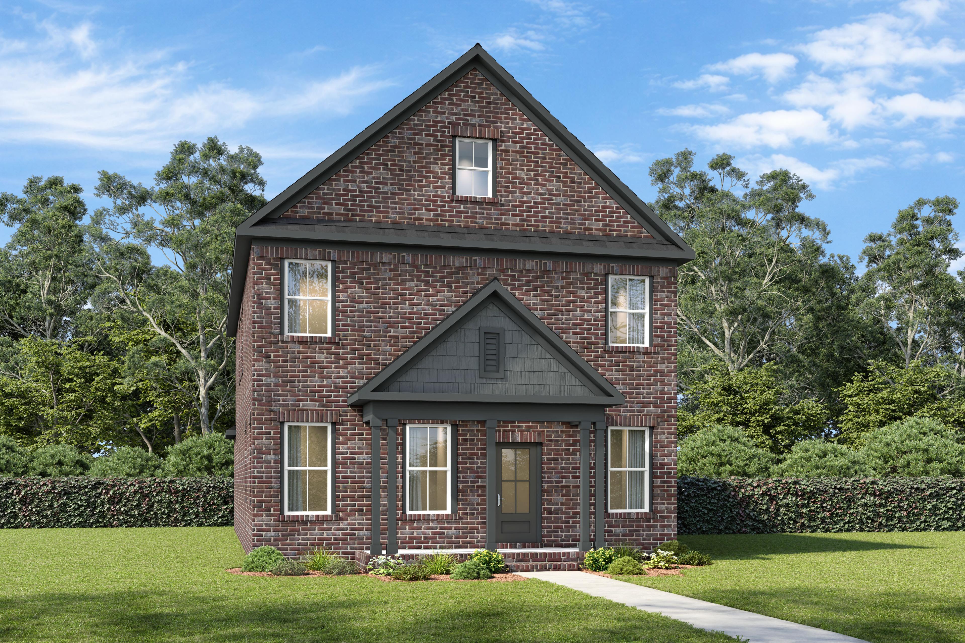 Two-story brick elevation of The Beaumont by Davidson Homes in Mt. Juliet, TN, featuring covered front porch and gable roof.