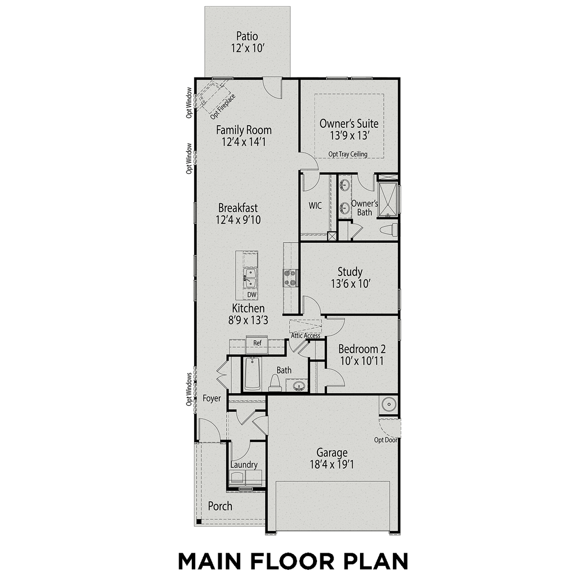 1 - The Carter A floor plan layout for 108 Fairwinds Drive in Davidson Homes' Gregory Village community.