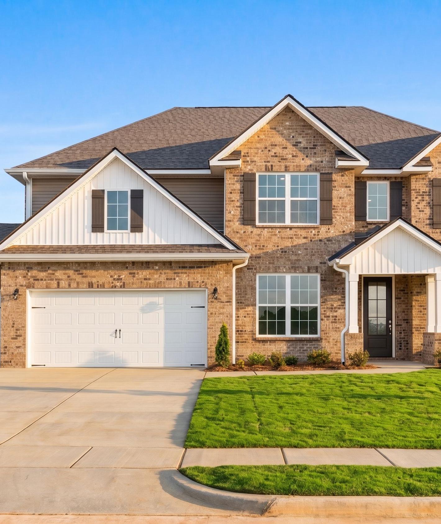 Briercreek neighborhood entrance in Meridianville Alabama with serene pond, lush trees, stone gateway, and Davidson Homes sign