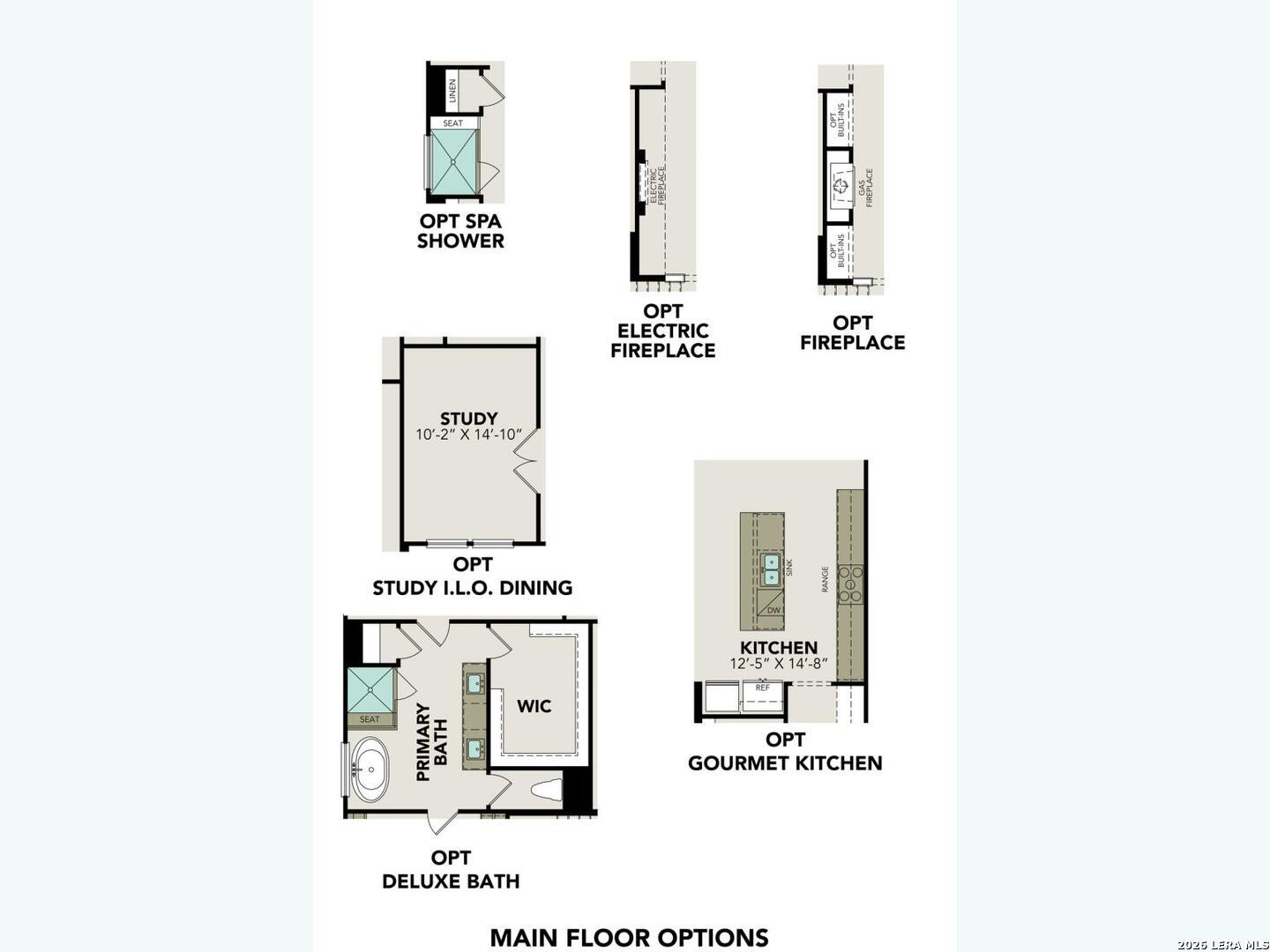 Optional main floor layouts for The Belmont H floor plan by Davidson Homes in Potranco Oaks, Castroville, Texas.