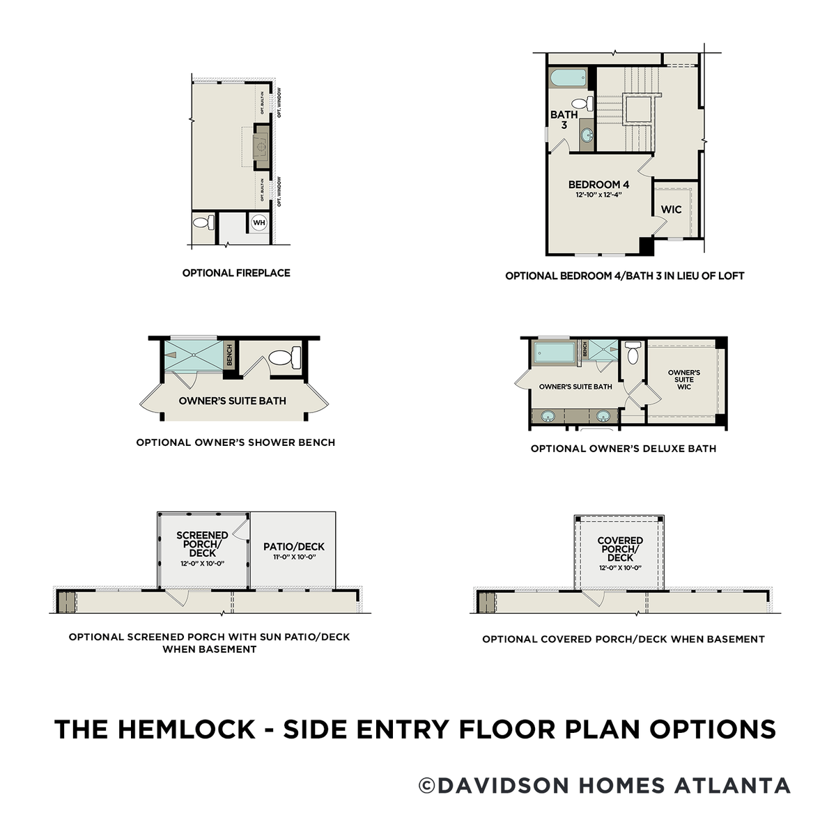 3 - The Hemlock A – Side Entry buildable floor plan layout in Davidson Homes' Mountainbrook community.