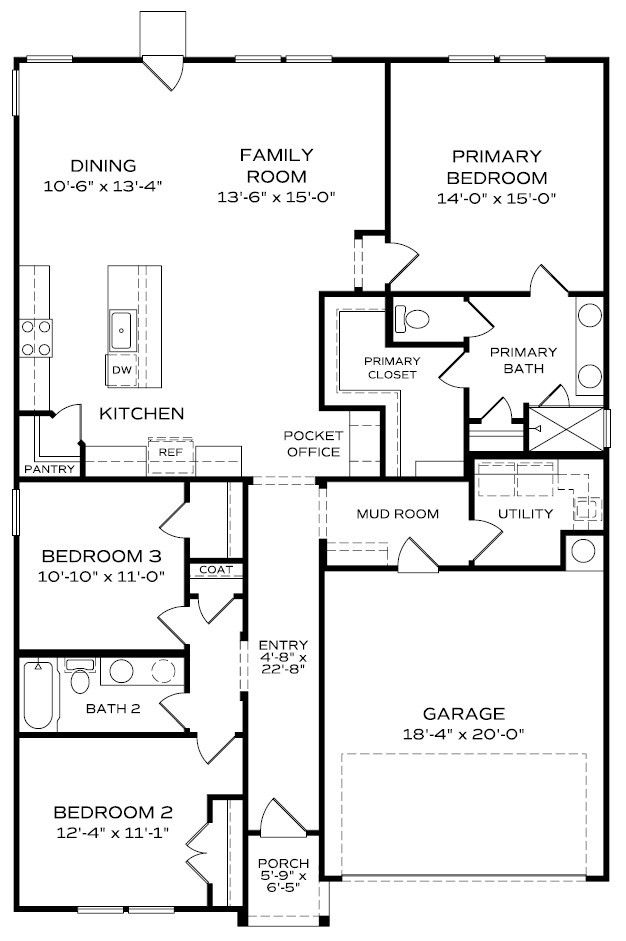 The Phoenix B floor plan: 3-bedroom, 2-bath, 1,746 sq ft layout with open kitchen, family room, and 2-car garage in Opelika, Alabama