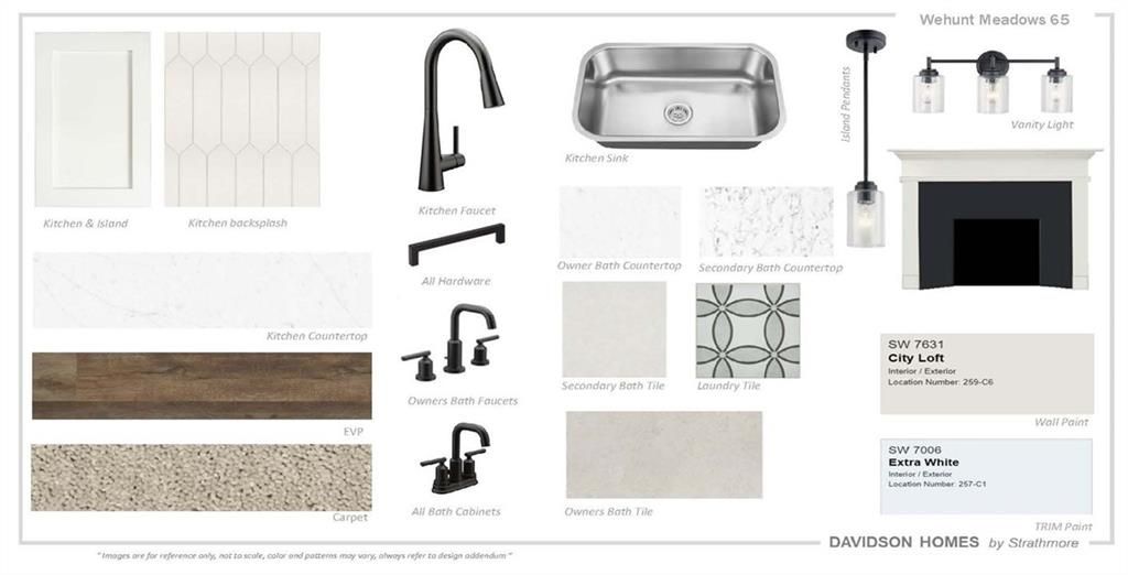 Modern kitchen finish selections: white shaker cabinets, quartz countertops, black faucets, subway tile backsplash for The Ash C at Wehunt Meadows by Davidson Homes