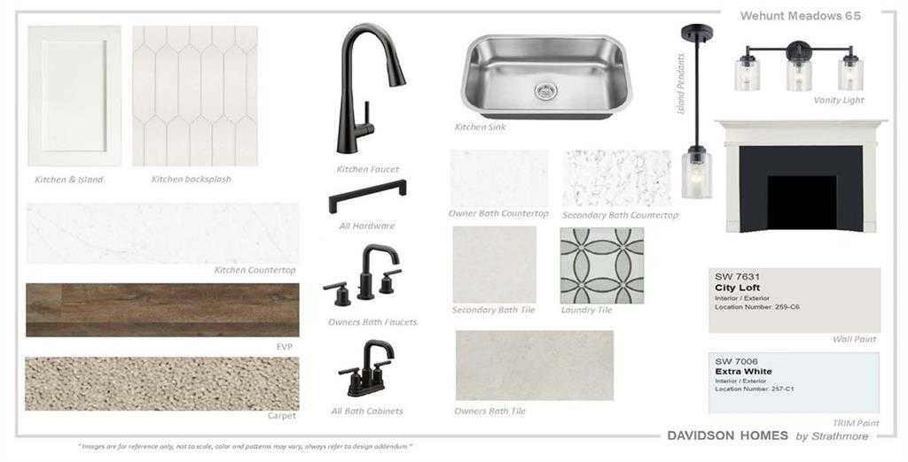 Modern kitchen finish selections: white shaker cabinets, quartz countertops, black faucets, subway tile backsplash for The Ash C at Wehunt Meadows by Davidson Homes