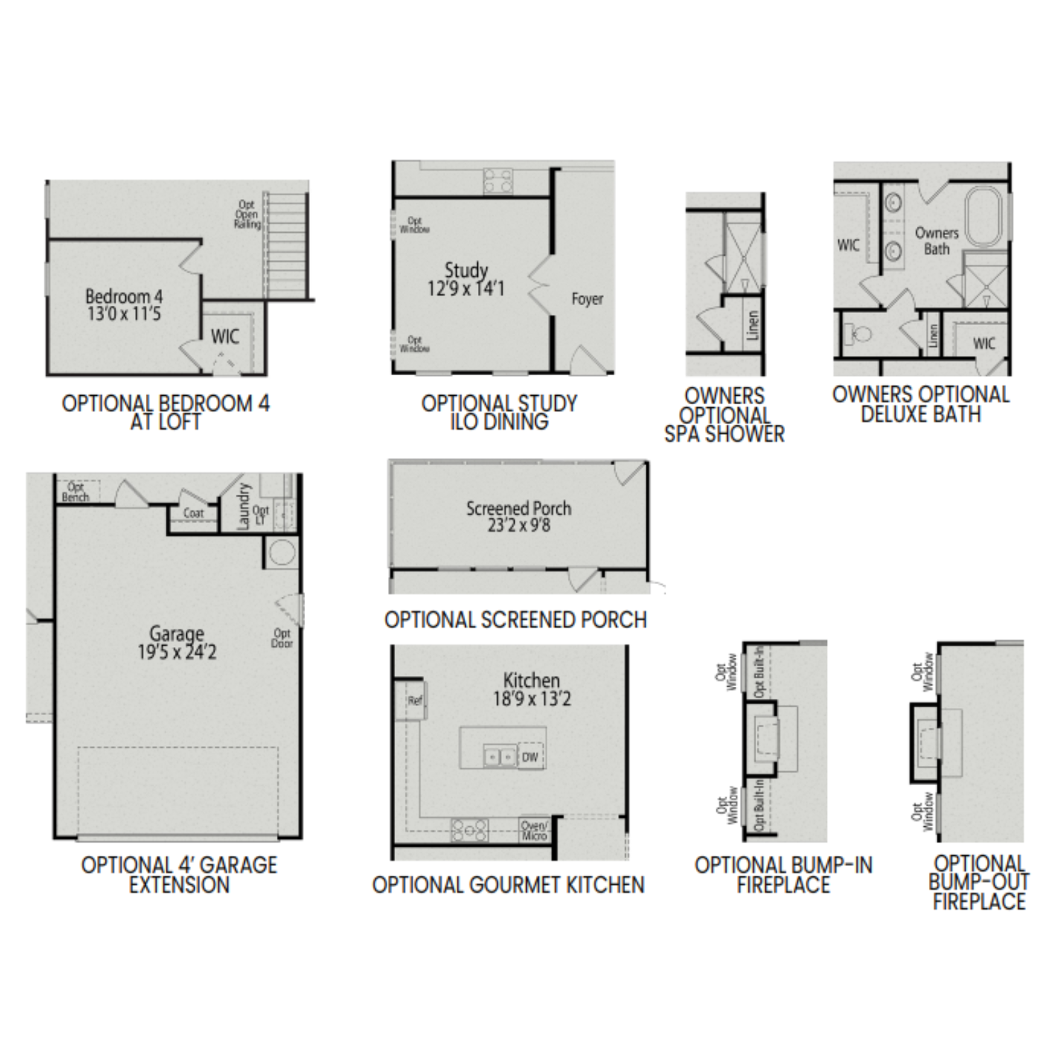 Birch II C first floor plan by Davidson Homes featuring optional gourmet kitchen, screened porch, study, and 2-car garage