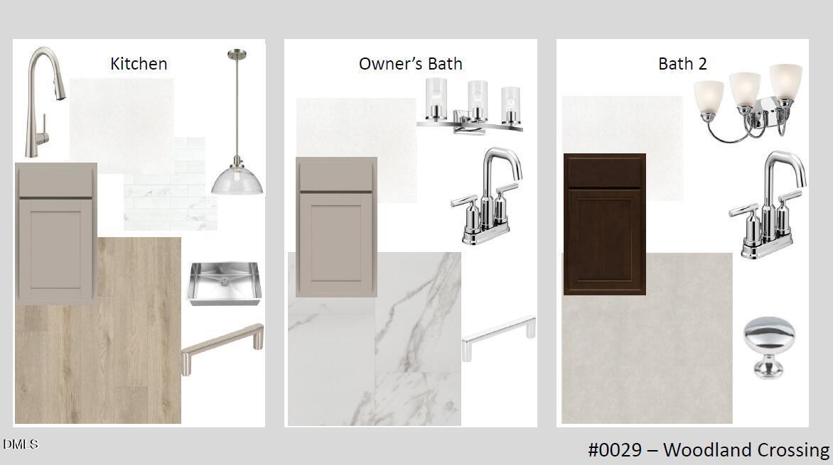 Modern kitchen with marble counters and fixtures, owner's bath vanity, bath 2 tub in Davidson Homes Hickory II C, Zebulon NC