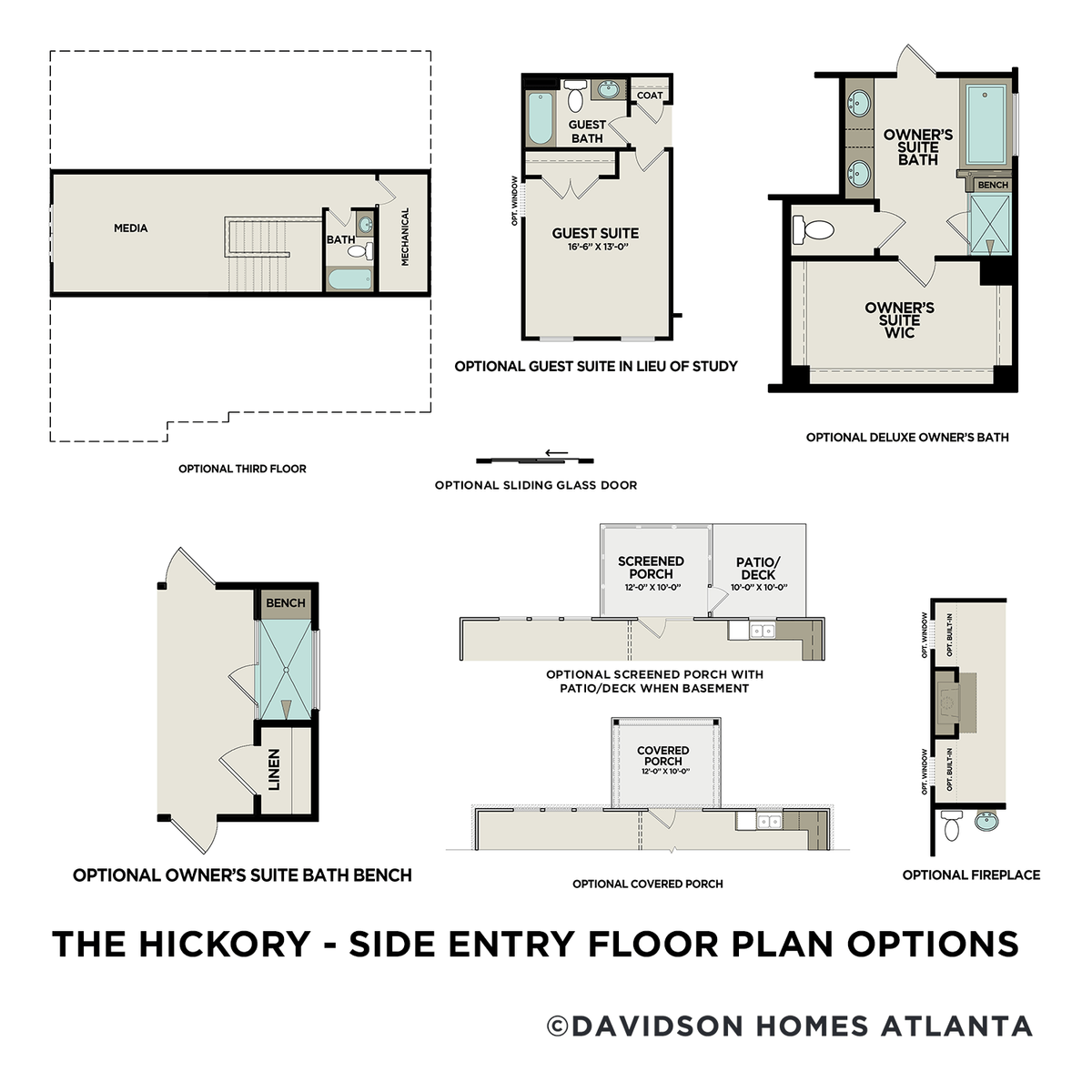 3 - The Hickory A – Side Entry floor plan layout for 14 Riverburch Run in Davidson Homes' Riverwood community.