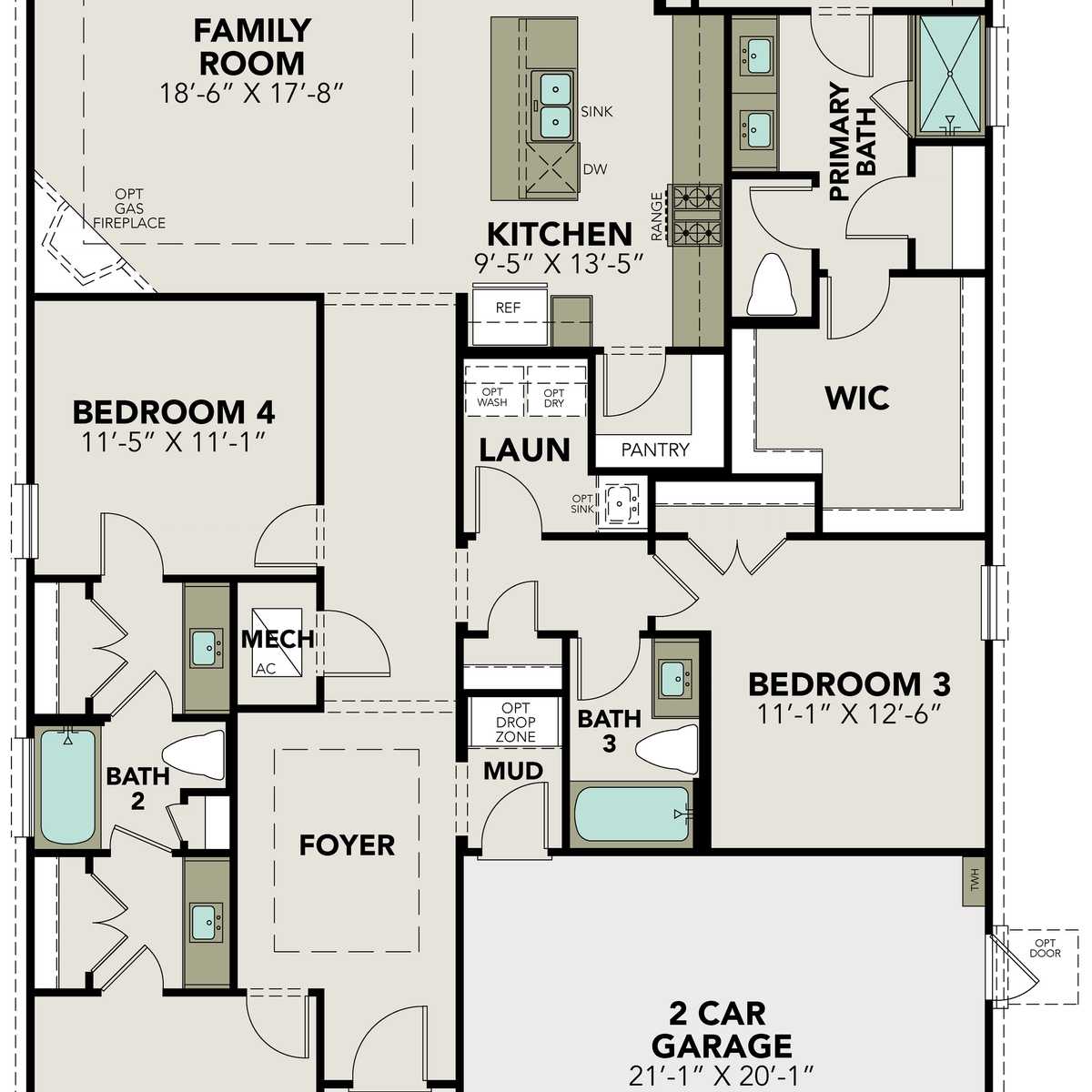 1 - The Acadia B with 3-Car Garage floor plan layout for 23 Wichita Trail in Davidson Homes' River Ranch Meadows community.