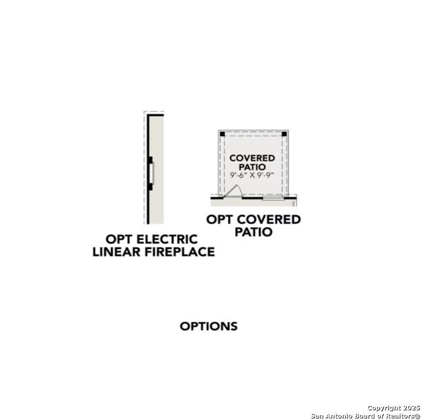 Optional covered patio 9'-6"x9'-6" and linear electric fireplace in Davidson Homes The Trinity B floor plan, San Antonio