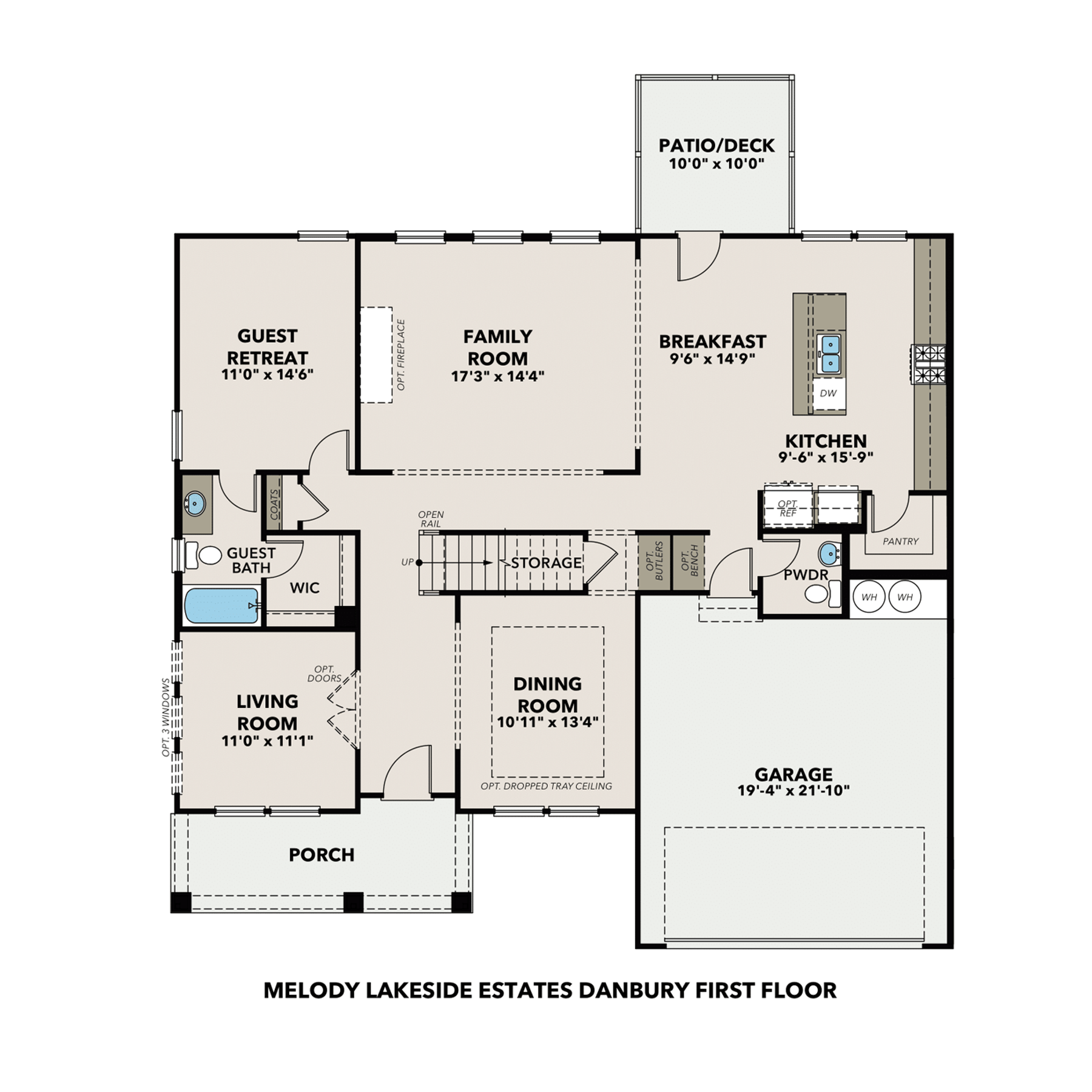 1 - The Danbury E buildable floor plan layout in Davidson Homes Homes' Melody Lakeside Estates community.