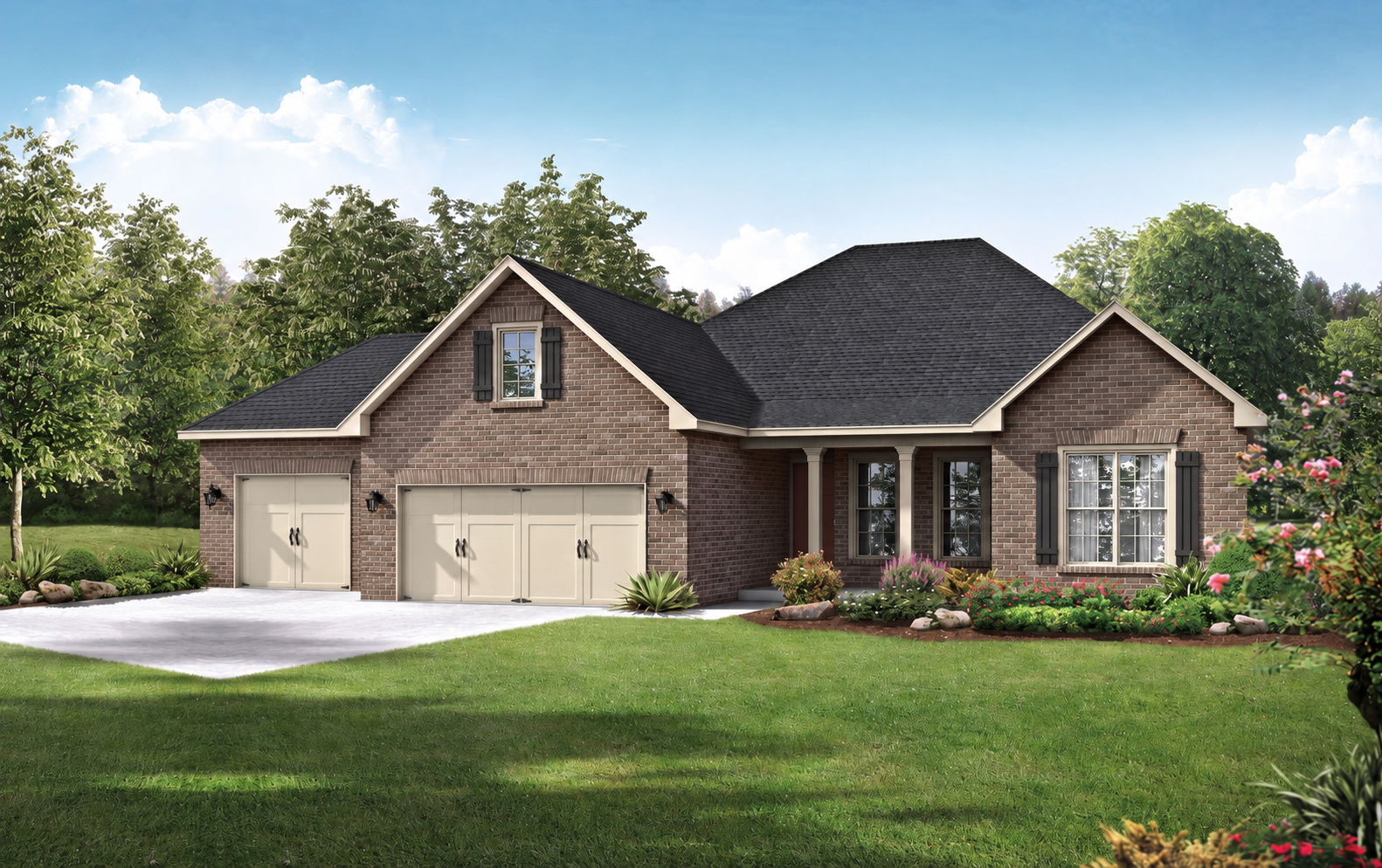 Exterior view of Davidson Homes' The Rockford 3-Car Floor Plan