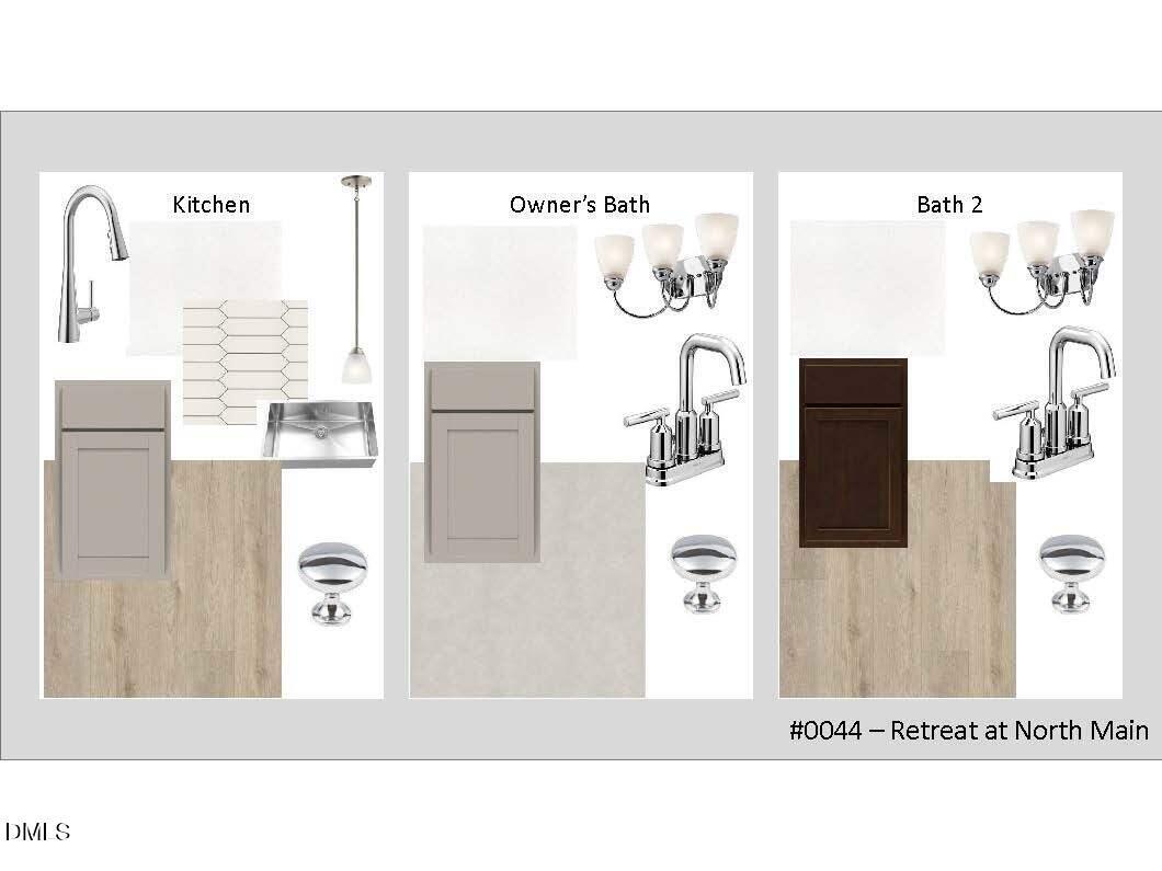 Modern kitchen with subway tile backsplash, owner's bath vanity, and guest bath fixtures in Davidson Homes The Daphne D, Retreat at North Main, Lillington NC