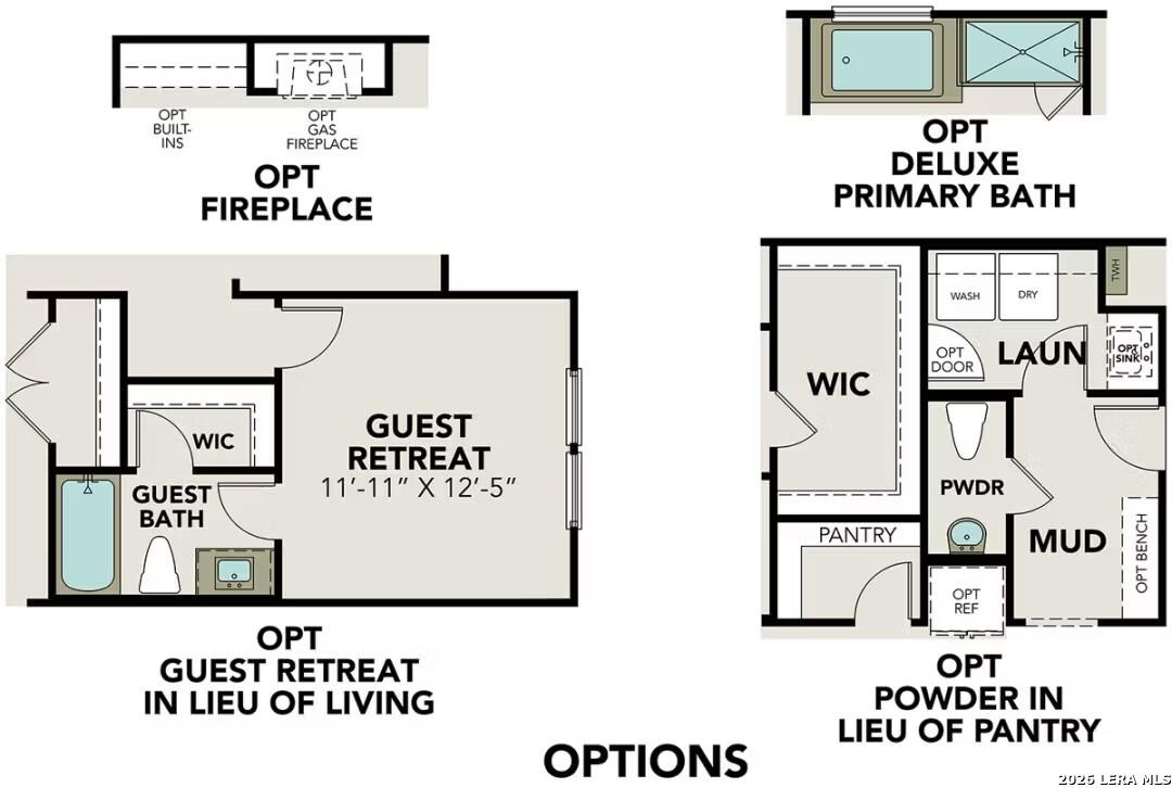 The Lanier G floor plan by Davidson Homes: 3-bedroom layout with guest retreat, primary bath, optional fireplace in Castroville, Texas