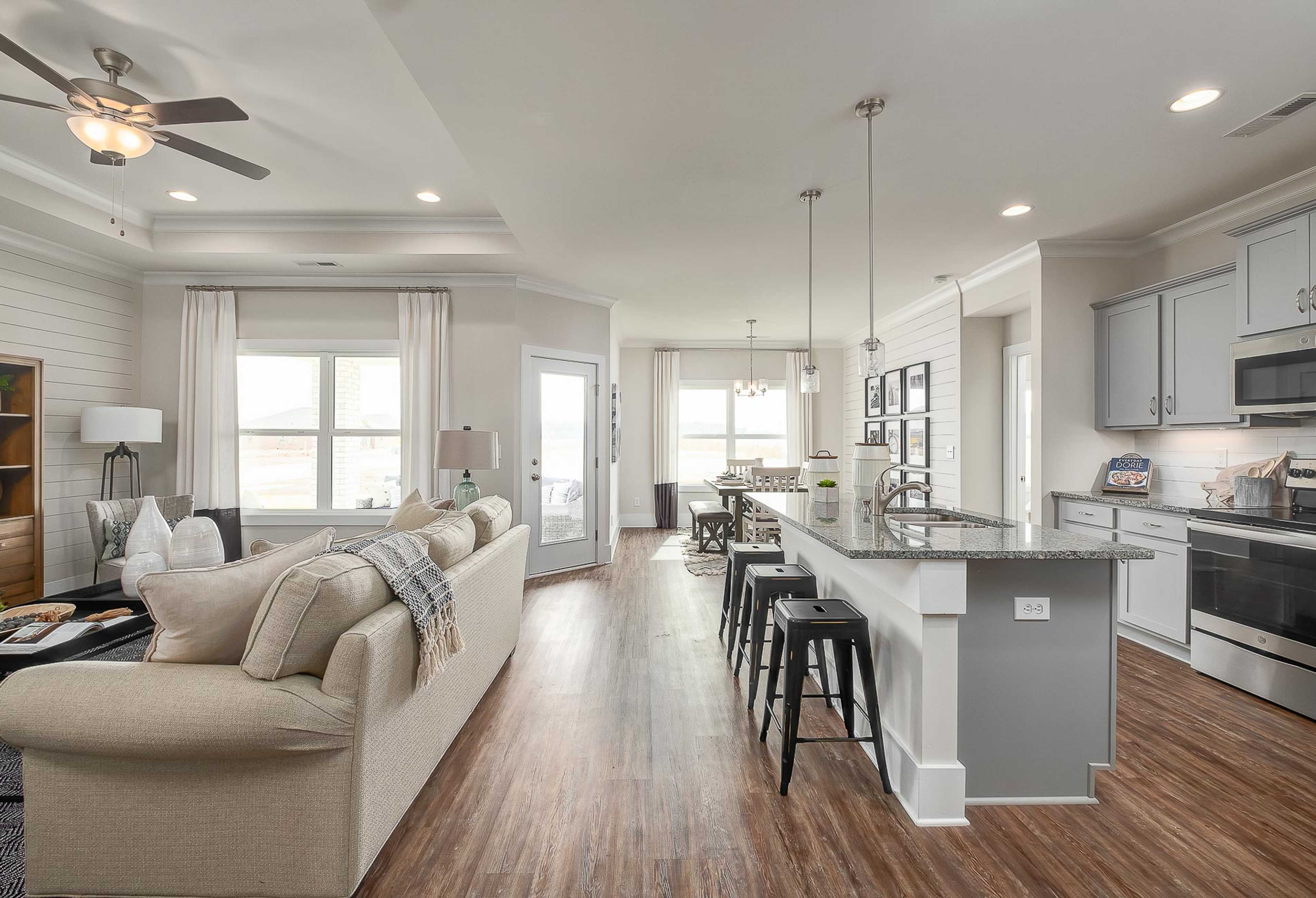 open kitchen overlooking great room at The Reserve at North Ridge in Cullman, AL