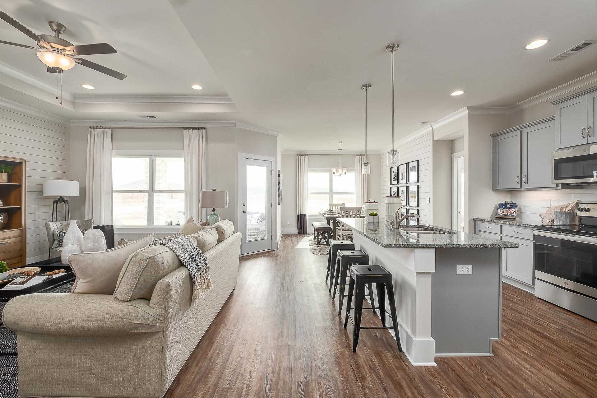 open kitchen overlooking great room at The Reserve at North Ridge in Cullman, AL