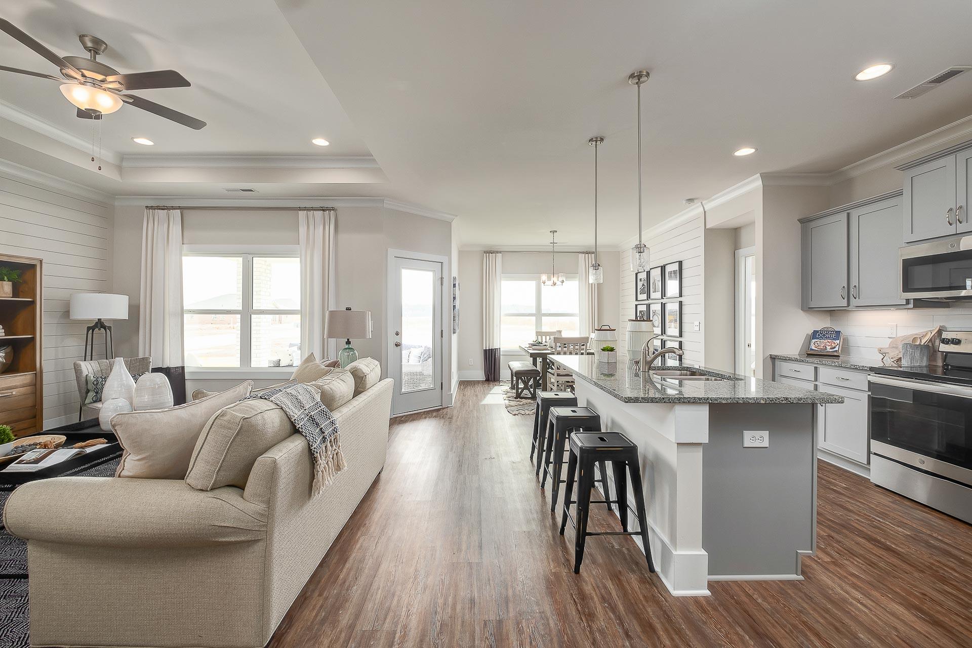 open kitchen overlooking great room at The Reserve at North Ridge in Cullman, AL