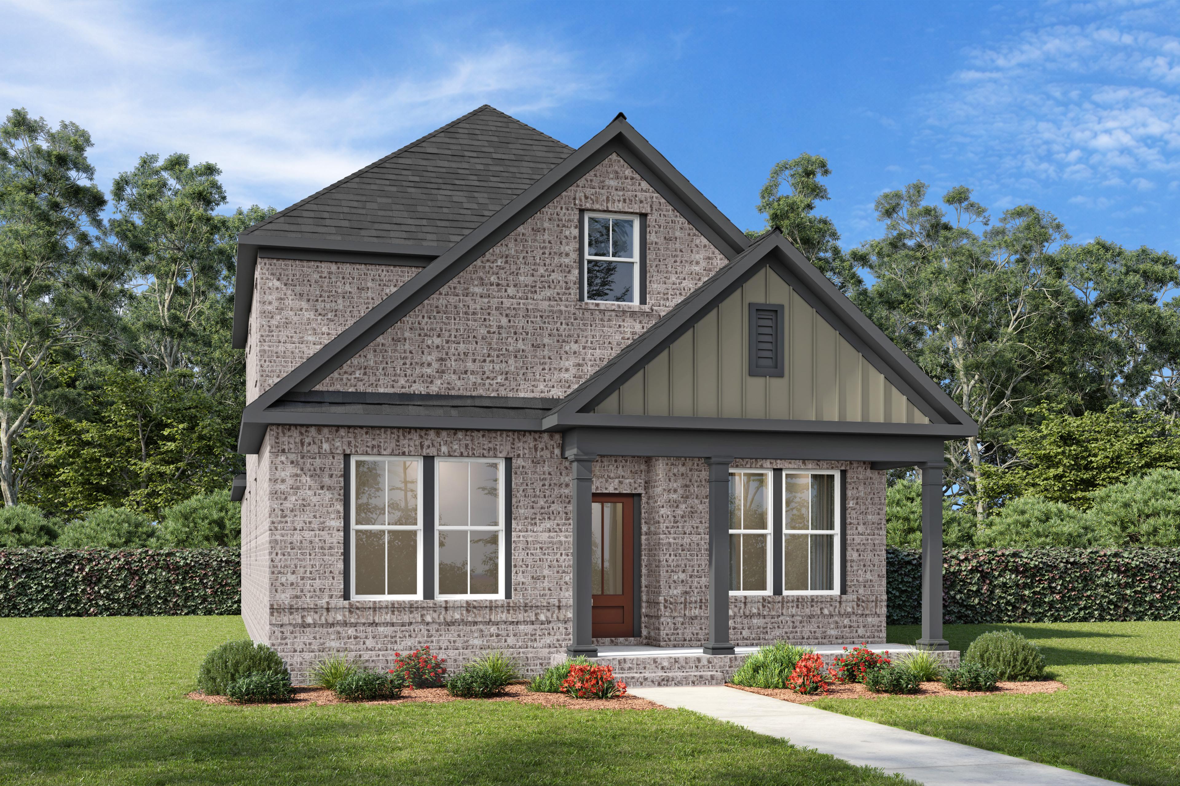 Brick exterior elevation of The Fairmont by Davidson Homes, a 2-story single-family home with covered porch in Mt. Juliet, TN