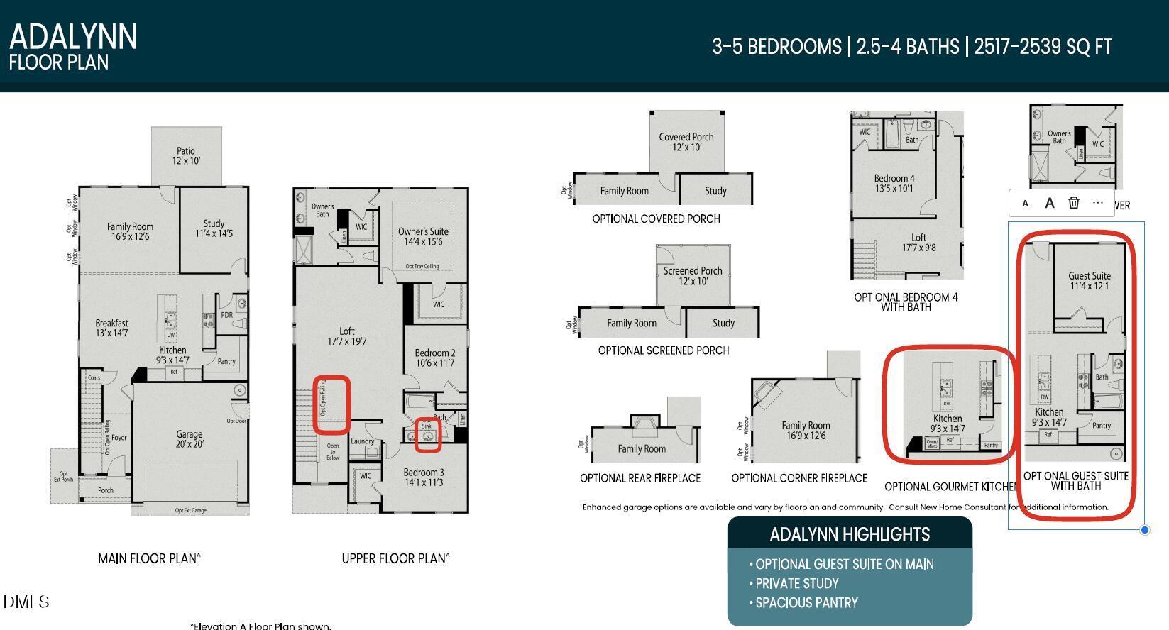 The Adalynn A floor plan: 2-story 4-bedroom, 3-bath 2517 sq ft home with 2-car garage by Davidson Homes in Gregory Village, Lillington, NC