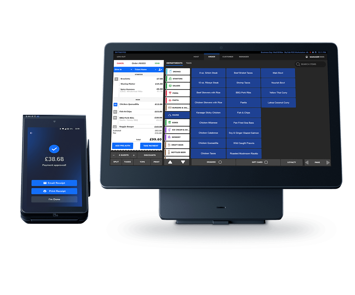 SkyTab POS system and mobile POS device order and payment interfaces - restaurant POS system - SkyTab