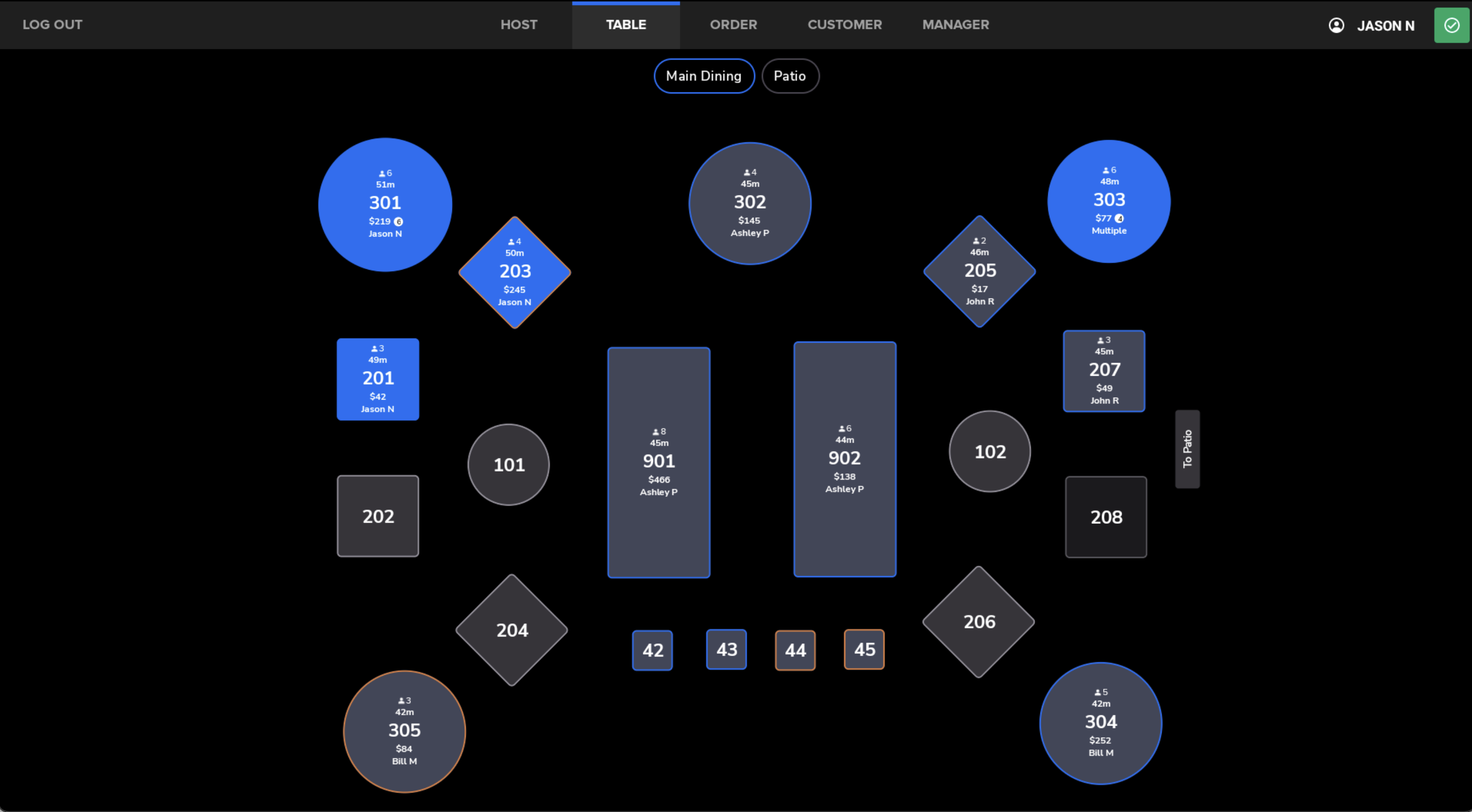 Screenshot of table view on SkyTab POS - SkyTab Fall Release 2025 - SkyTab