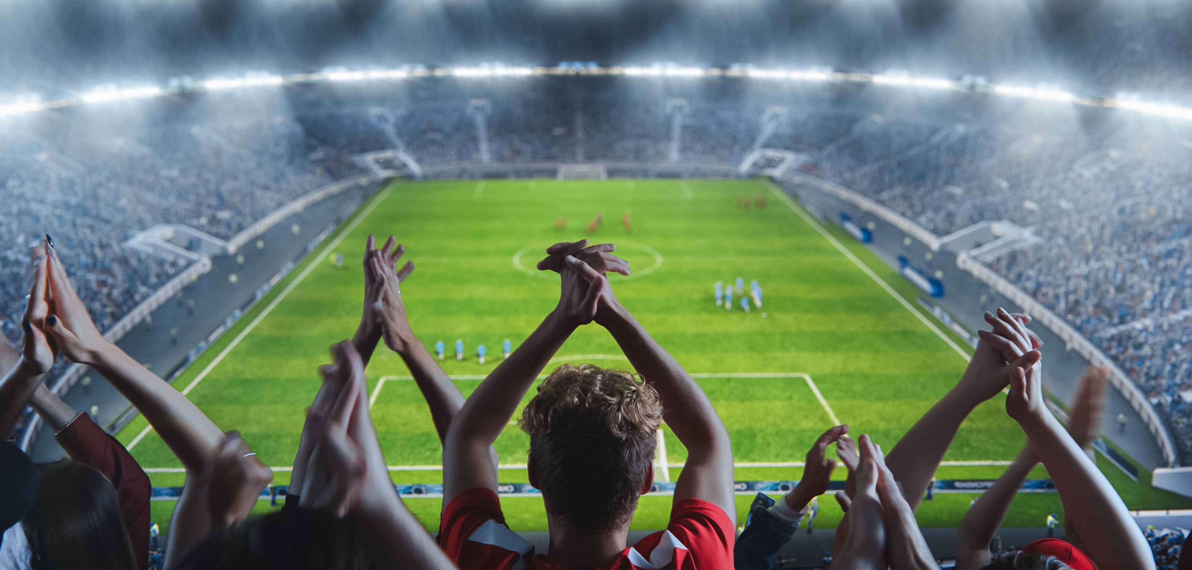 Overhead view of fans cheering at a professional soccer game - venue POS system - SkyTab