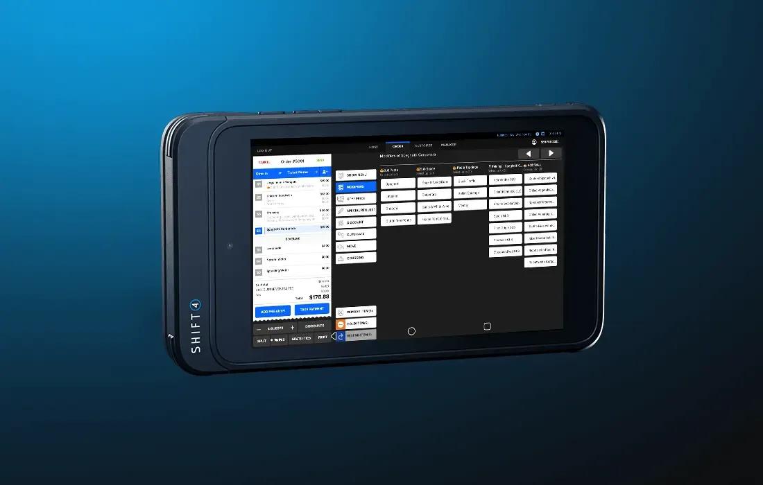 SkyTab Glass on a blue background showing the order interface - POS hardware - SkyTab