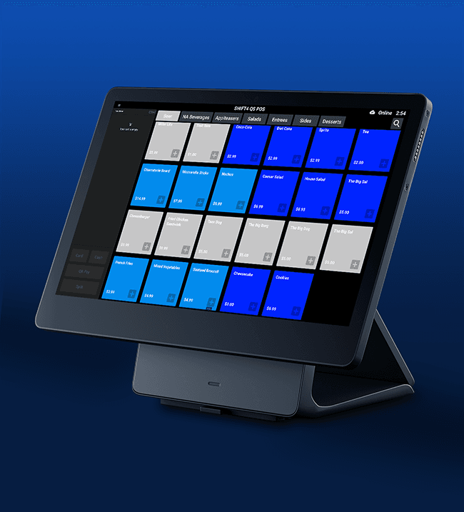 SkyTab POS workstation on a blue background showing the order input interface - venue POS system - SkyTab